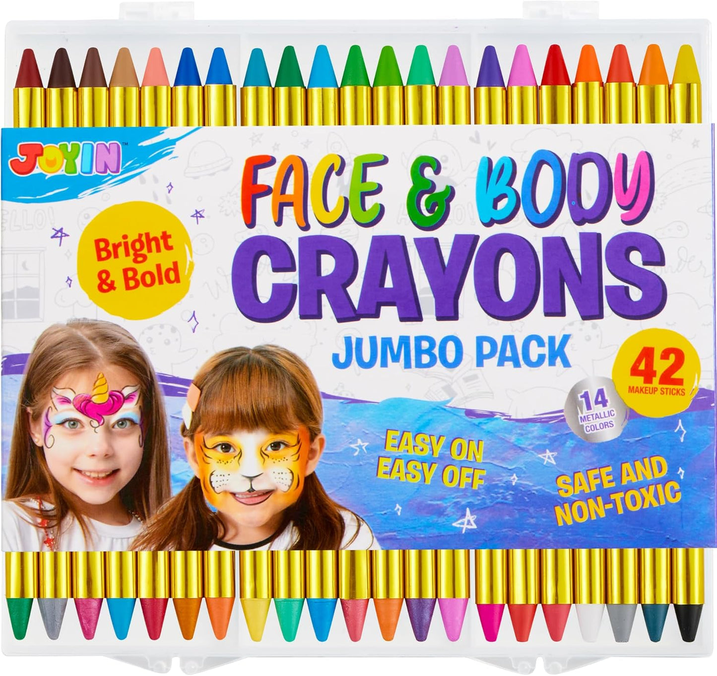 42PCS Face and Body Paint Crayons, XL Face Painting Kit Safe and Non-Toxic Ultimate Party Pack Including 14 Metallic Colors for Birthday Makeup Party Supplies, Festivals, Gifts for Kids Girls Boys