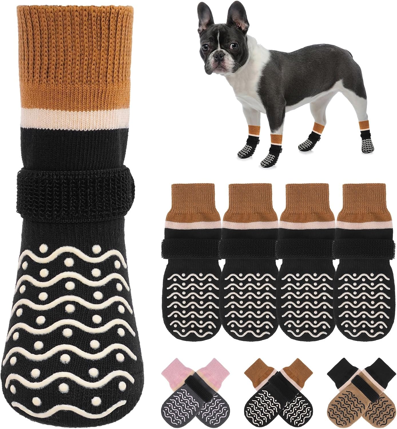 BEAUTYZOO Dog Socks to Prevent Licking Paws -Dog Shoes for Cold Winter Snow, Dog Boots & Paw Protectors with Grippers on Hardwood Floors, Anti Slip Dog Booties for Small Medium Large Senior Dogs
