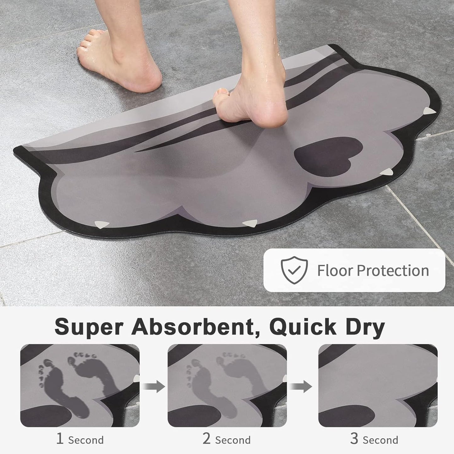 Stiio - Cat Food Mat, Rubber Backed Pet Feeding Mat for Floor Non-Slip Waterproof Dog Water Bowl Tray, Easy to Clean Pet Placemat, Grey 17x28 inches