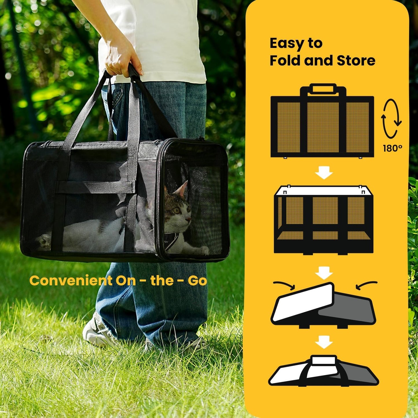 Dog Carrier Bag,Soft-Sided Pet Carriers for Dogs with 4-Sided Mesh, Cat Transport for Large Cats Small Dog Up to 20lb,Collapsible Dat Travel Carrier-L,Black