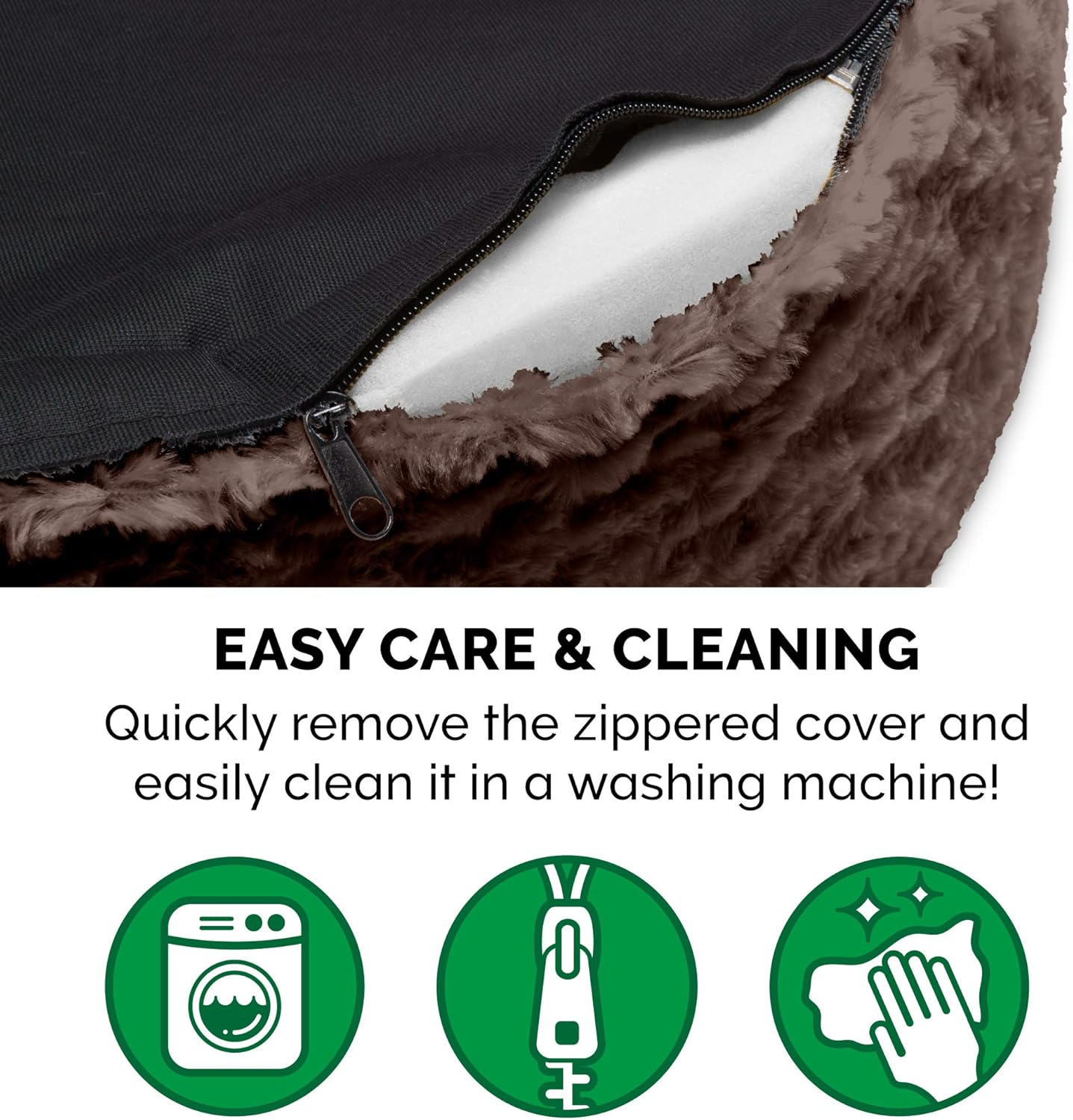 Furhaven Dog Bed for Large Dogs w/ Removable Washable Cover & Pillow Cushion Insert, For Dogs Up to 55 lbs - Ultra Plush Faux Fur Oval Lounger - Chocolate, XL/Extra Large