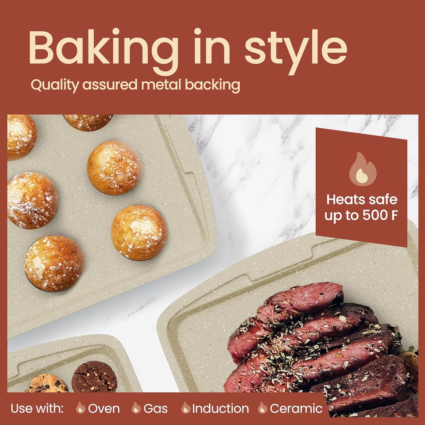 Bakken Swiss - Bakeware Set – 6 Piece – Stackable, Deluxe, Non-Stick Baking Pans for Professional and Home Cooking – Carbon Steel, White Stone Coating
