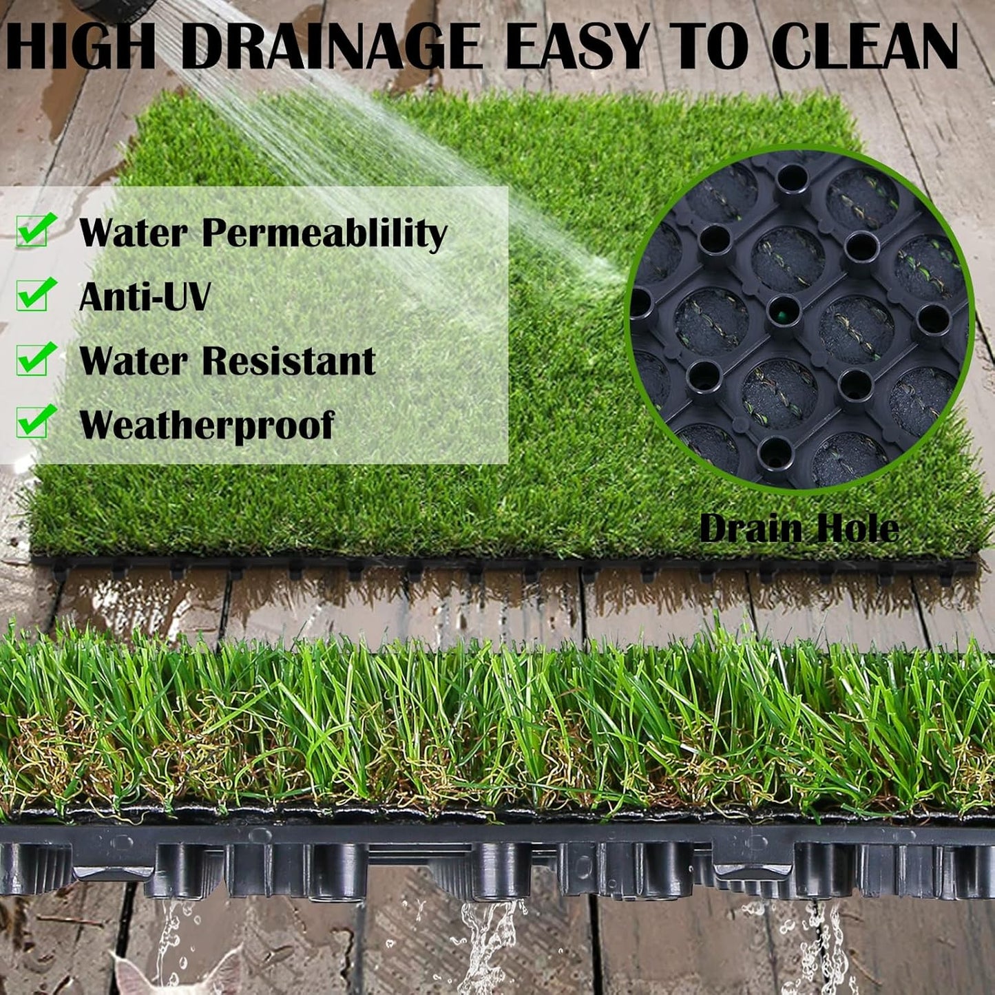 XLX TURF Interlocking Fake Grass Tiles Pad for Dogs Potty Training- 12" x 12" Pet Artificial Grass Squares with Drainage, 6 Pack