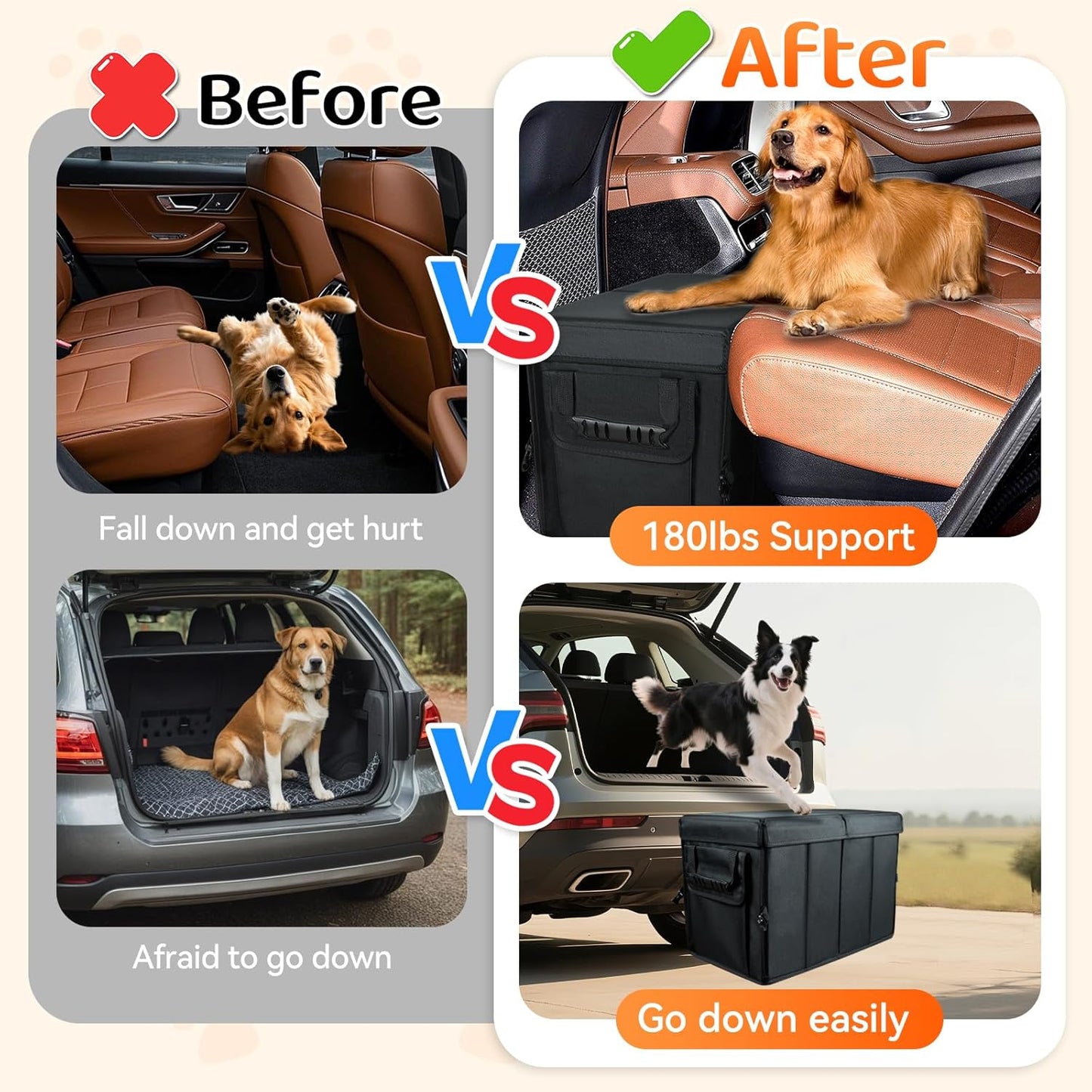 Car Seat Extender for Dogs, Backseat & Frontseat Extender for Large Dog up to 180 LBS, Foldable Seat Gap Filler for Most Cars with Detachable Lid