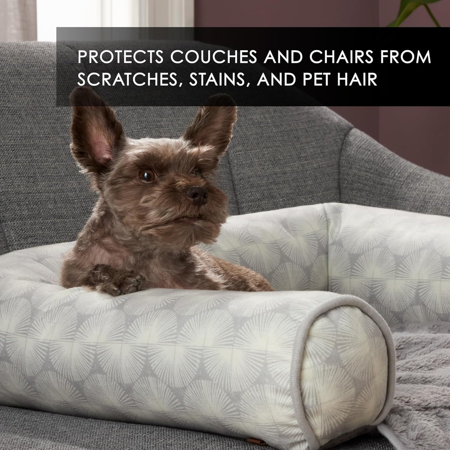 Nicole Miller New York PET Kendall Fluted Geo Cozy Couch Protector Pet Bed, Cozy & Calming, Non-Slip Bottom, Machine Washable, Grey, Large 40"x23"x4"