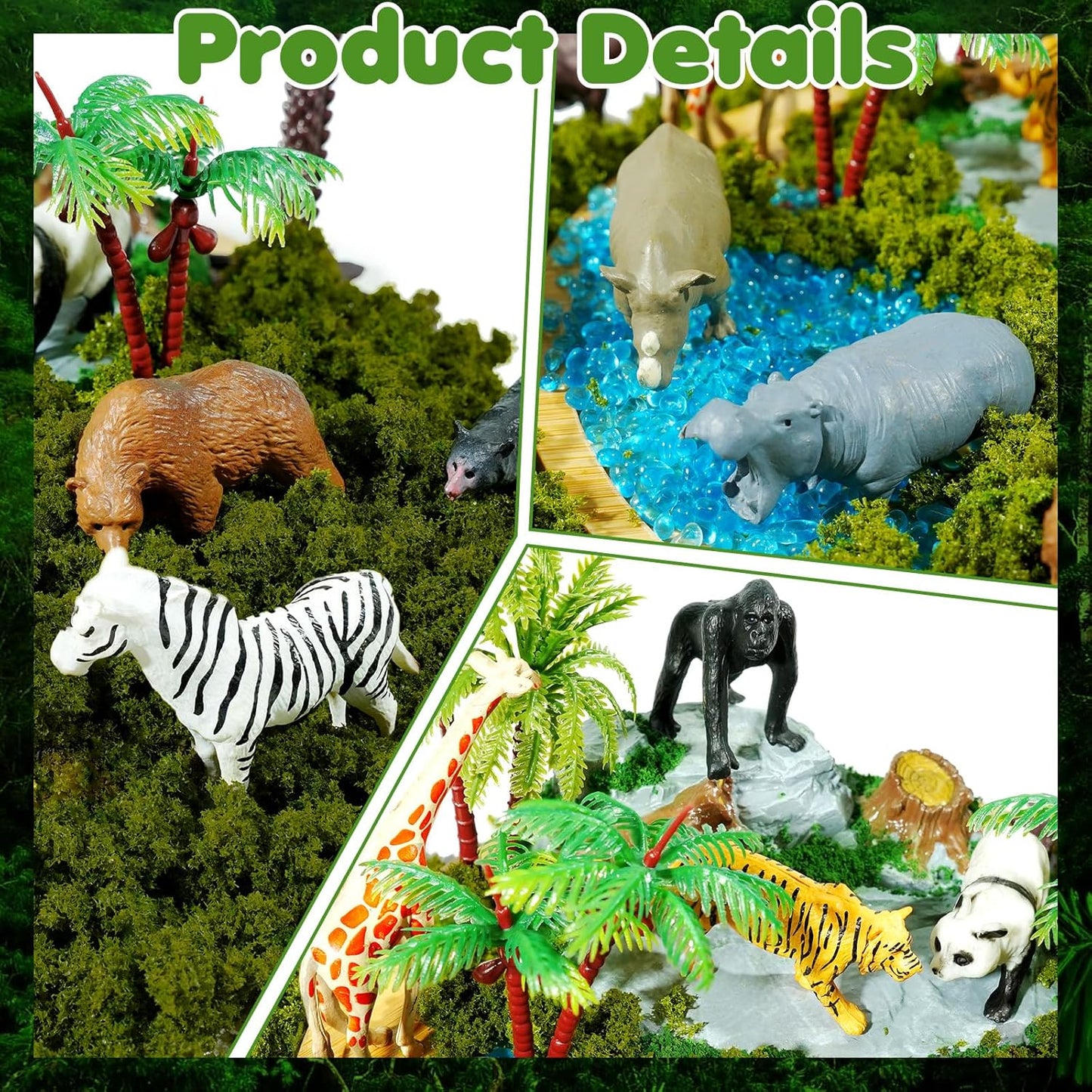 Rileryan 20 PCS Wild Jungle Rainforest Animals Diorama Supplies Kit Mini Safari African Animal Diorama Forest Zoo Plastic Animals Figurines Accessories Home Decor