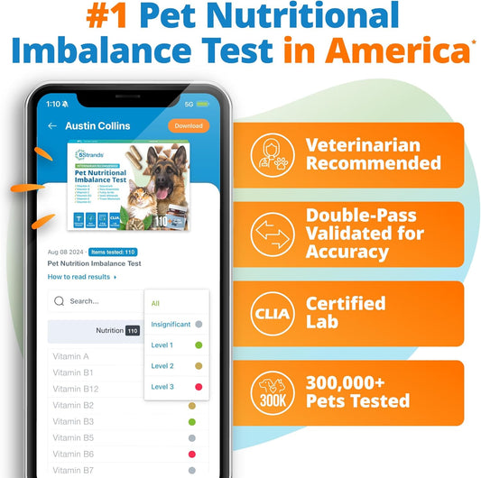 5Strands Pet Nutritional Imbalance Test, 112 Vitamins & Minerals Tested, at Home Dog & Cat Health Check for All Ages & Breeds, Nutrition Deficiency Test, Results in 4 Days