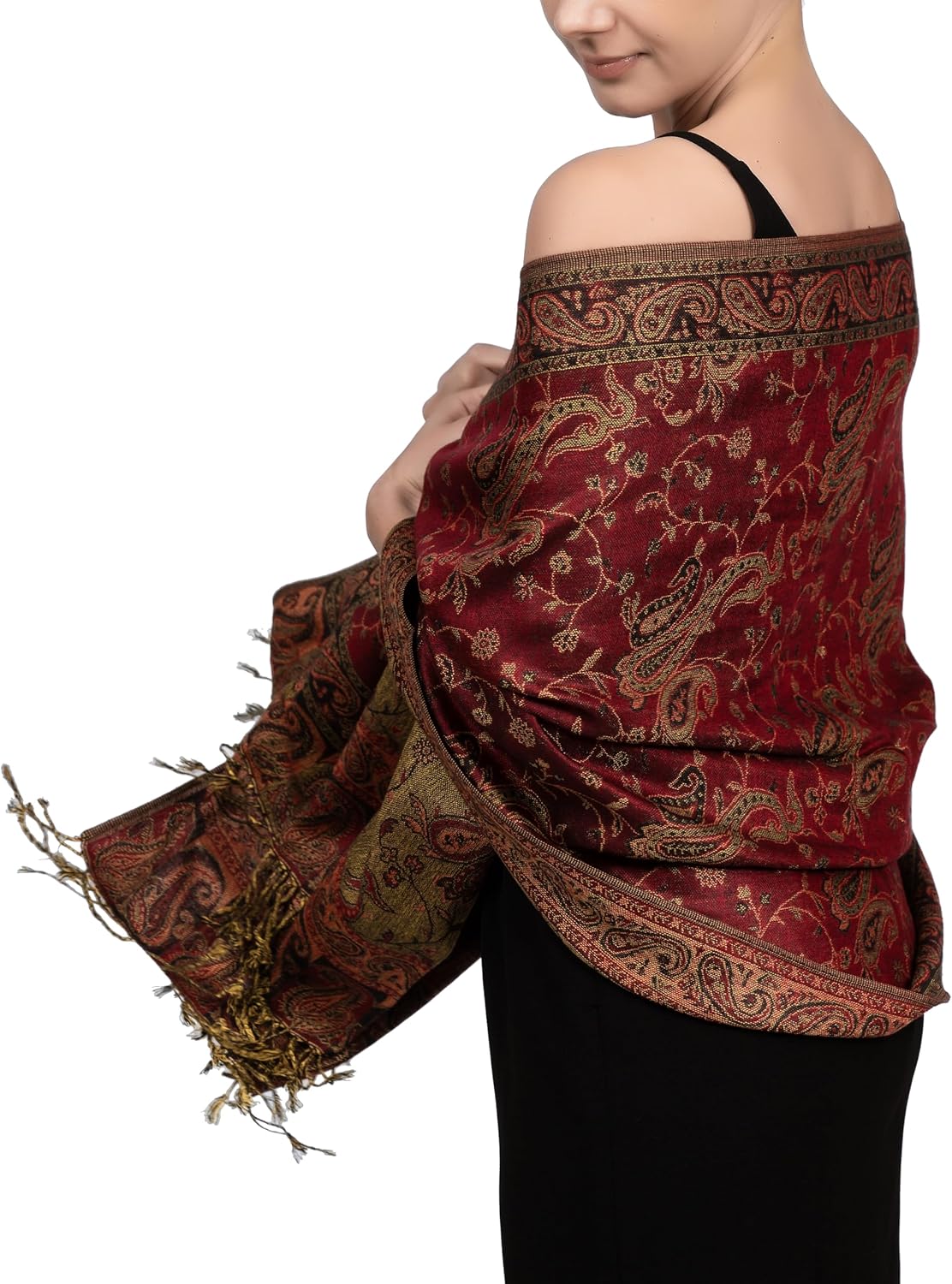 Achillea Reversible Paisley Pashmina Rave Scarf – Exotic Indian Shawls and Wraps for Evening Dresses, Festivals, All Seasons