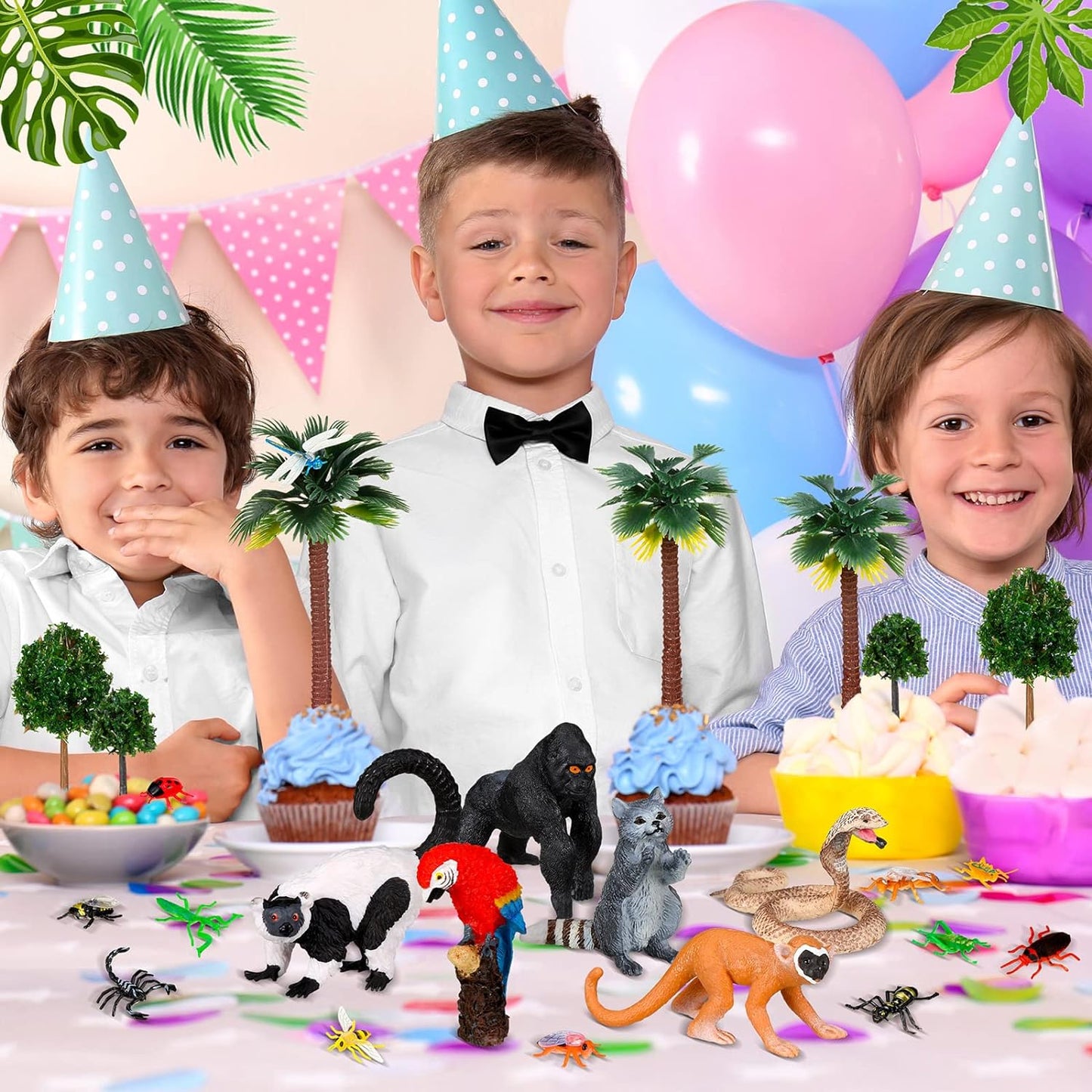 Jexine 25 Pack Rainforest Animals Figures for Kids Tropical Rainforest Diorama Supplies Kit for School Project Assorted Creature Toy Set Miniature Landscape Birthday Party Favors