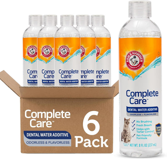 Arm & Hammer Complete Care Dental Water Additive for Cats, Cat Breath Freshener, Cat Mouth Wash or Dental Rinse, Simply Add to Pet Drinking Water for Fresher Breath, Value Size 8 FL OZ - 6 Pack