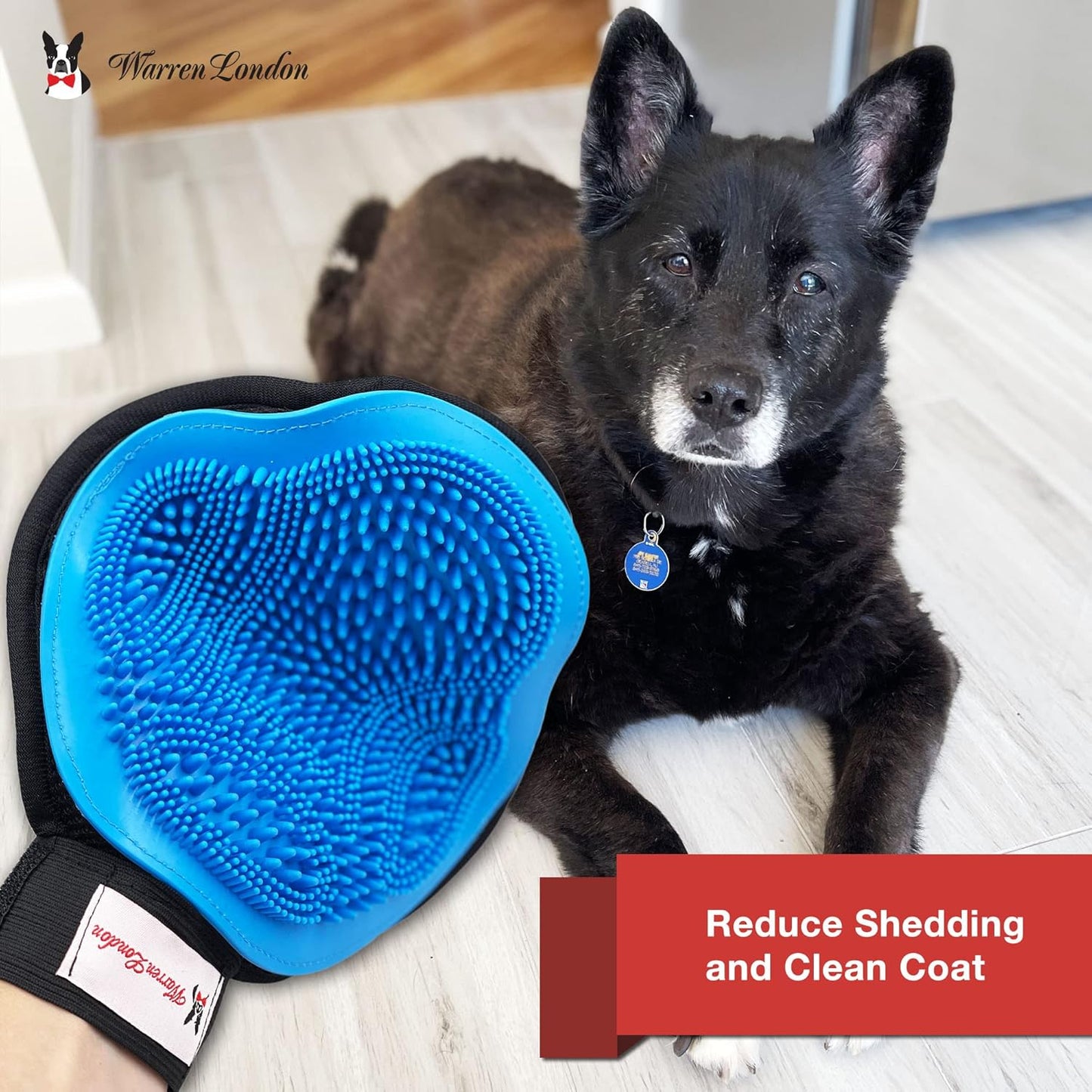 Warren London 2in1 Grooming Glove for Dogs & Cats | Reversible Design Pet Brush with Smooth Side for Clothes & Furniture | Soft Mitten Contours for Comb & Massage