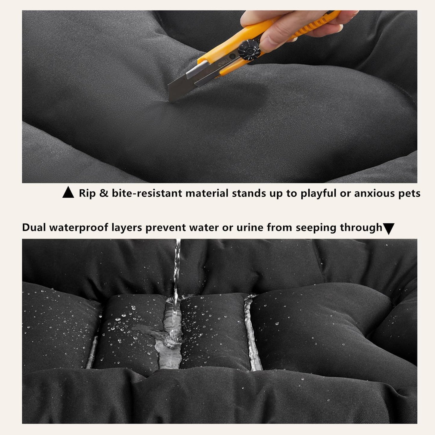 Chew Proof Dog Bed Indestructible for Large Size Durable Dog Crate Pad, Waterproof & Washable Tough Kennel Pet Mats for Aggressive Chewers (Black, L-22''x35'')