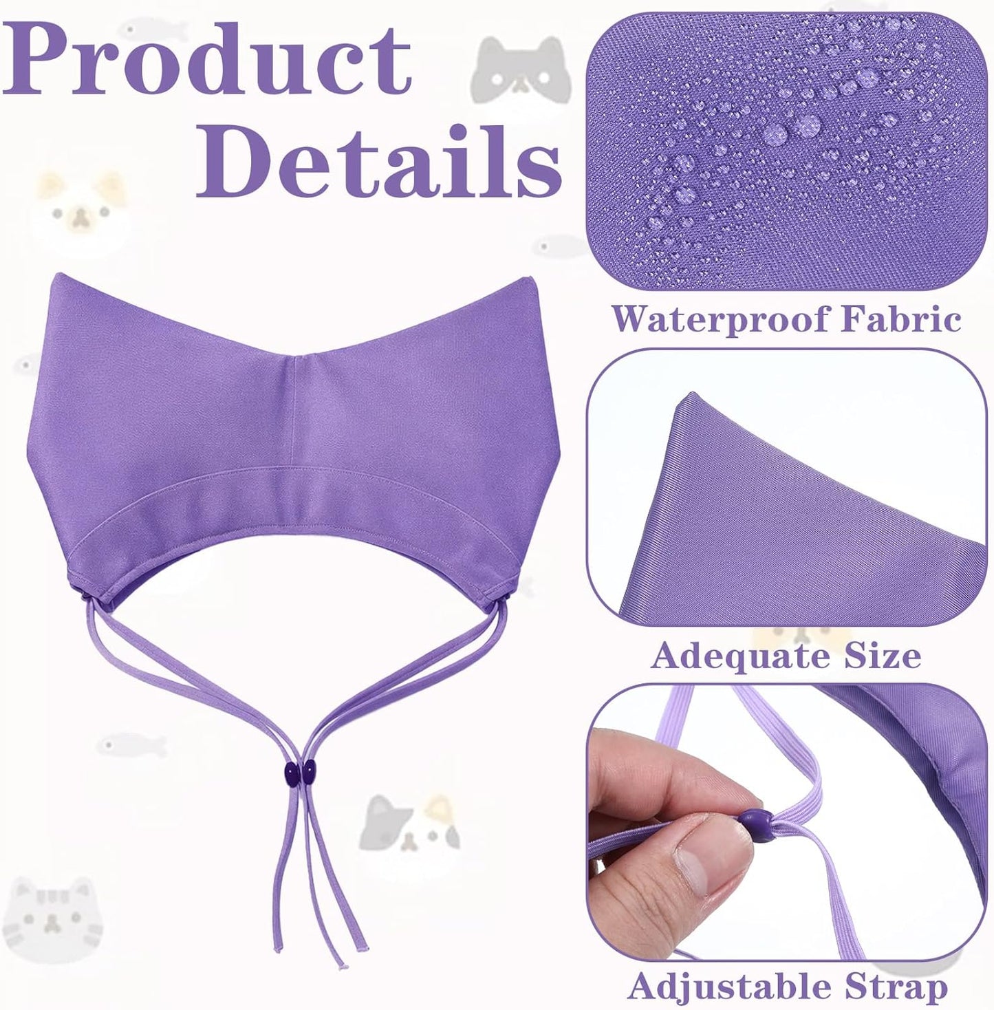 Waterproof Pet Shower Cap – Adjustable Cat Bath & Dog Shower Ear Protector for Kittens, Puppies, Small Pets (Purple)