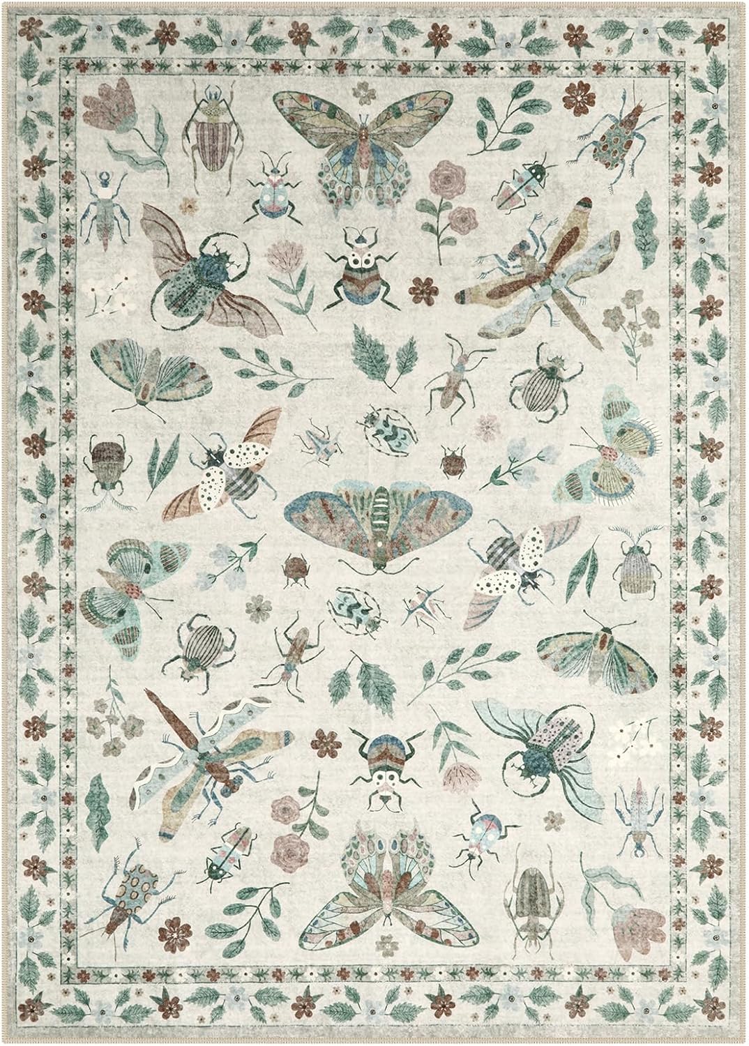 Lahome Insect Print Washable Area Rugs 5x7, Soft Rugs for Living Room Ultra-Thin Non-Shedding Modern Bedroom Rug, Throw Rug Large Carpet for Dining Room Nursery Vionnet(5'x7',Beige)