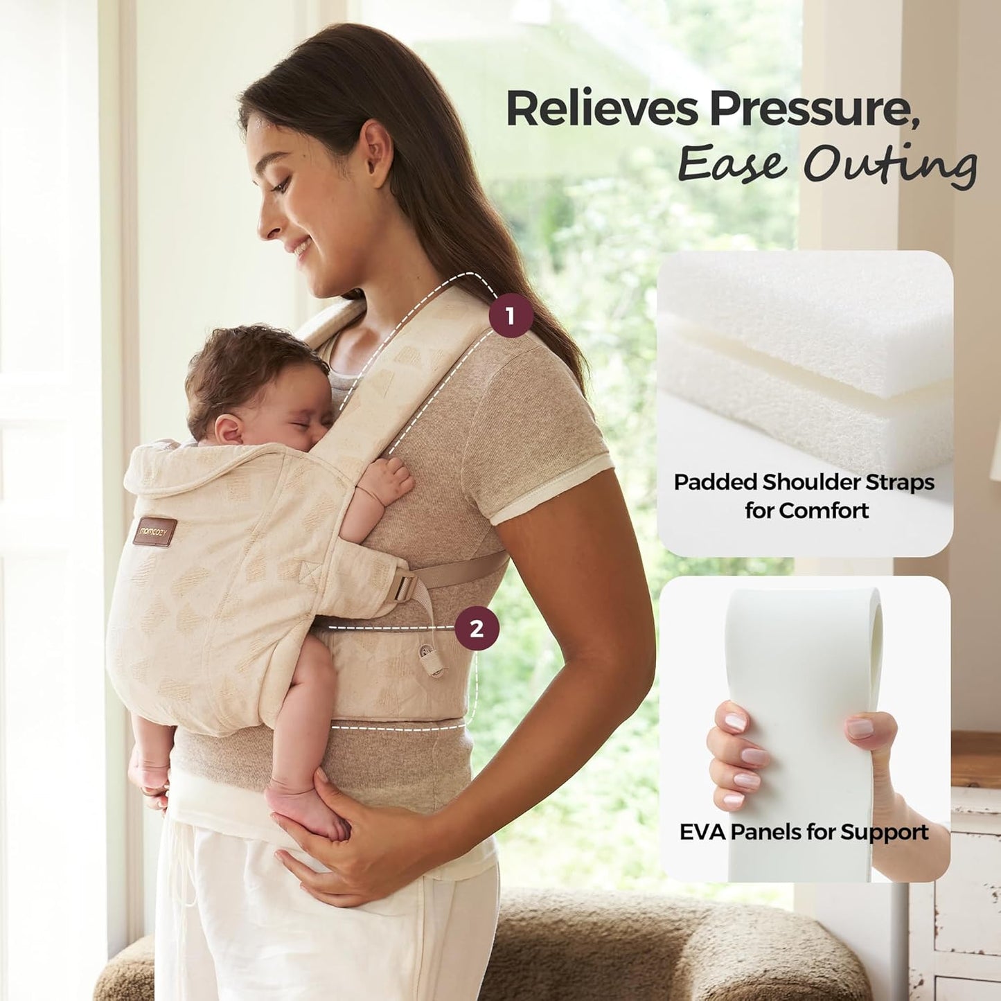 Momcozy Newborn Carrier WeeSnug- Lightweight and Cozy Comfort for 7-25 lbs, Ergonomic Cross-Back Support, Jacquard Weave, Hands-Free Baby Carrier with Lumbar Support, Geometry