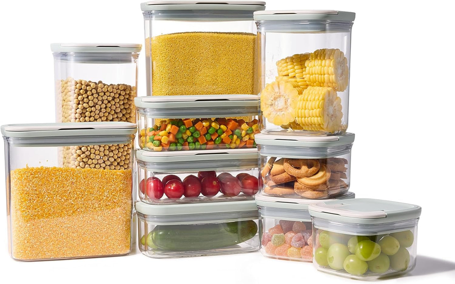 CAROTE Easy-open Airtight Food Storage Containers with Lids, 20 PCS Durable Plastic Kitchen Storage Containers for Dry Food/Fruit, Leakproof, BPA-Free, Sage Green/Grey