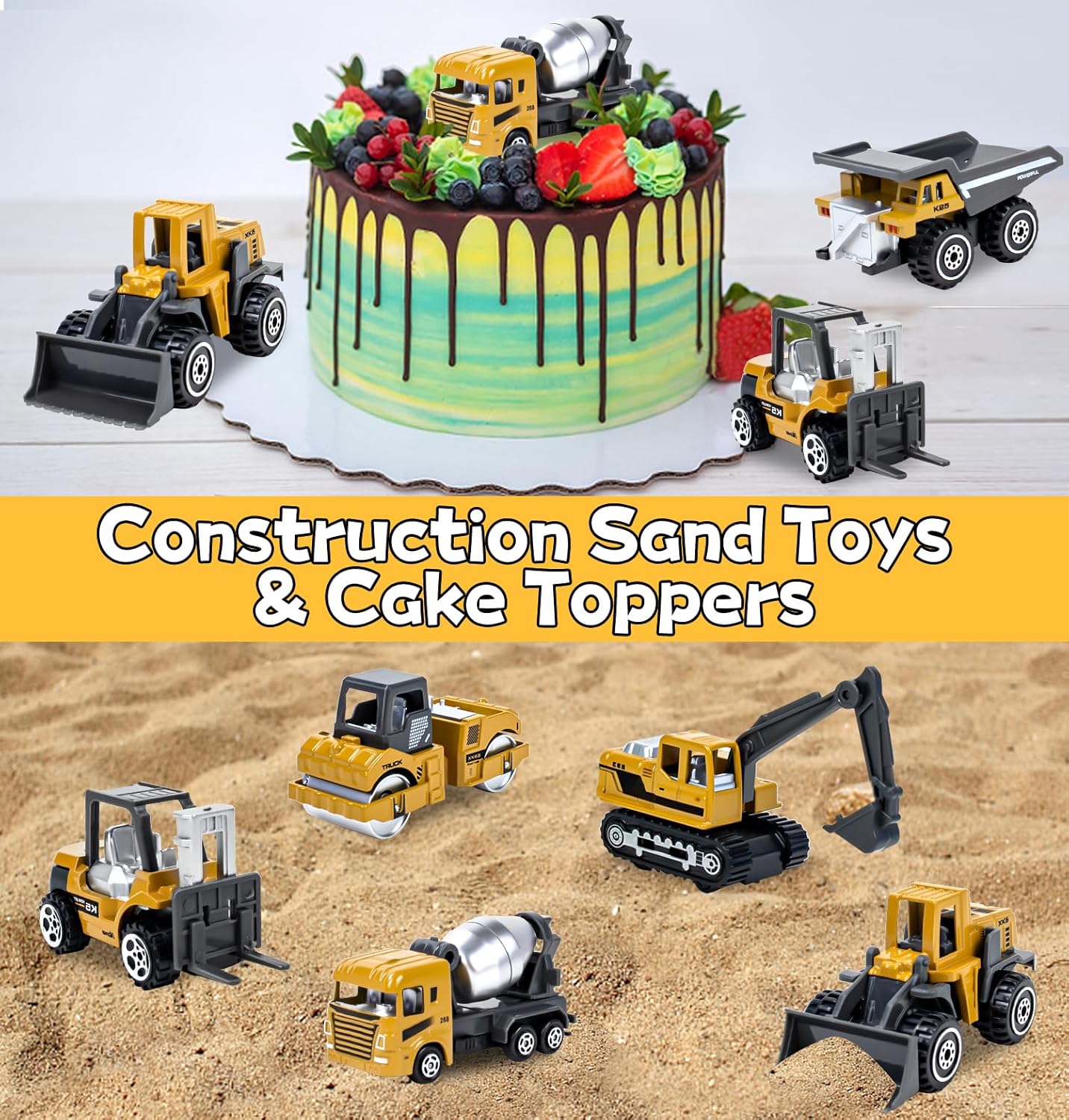 6Pcs Construction Toys Easter Gifts, Alloy Diecast Construction Truck Toys for 3-9 Years Old Boys, Forklift, Excavator, Dump Truck Tractor Toy Playset for Kids Toddlers Birthday Party Favors