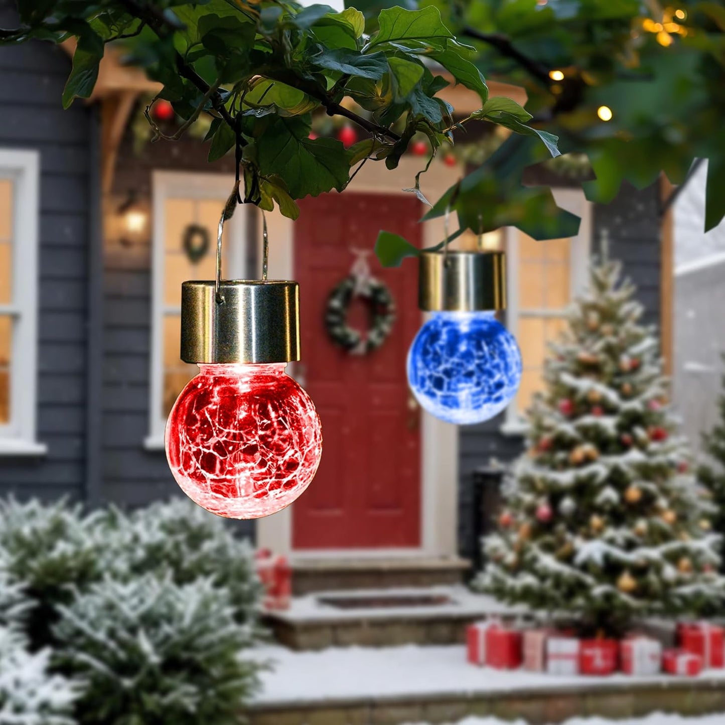 GIGALUMI Solar Lights Outdoor Waterproof, 12 Pack Solar Hanging Lights Garden Decor, Gifts for Women, Solar Outdoor Lantern Waterproof Cracked Glass for Yard, Fence, Tree(Color Changing)