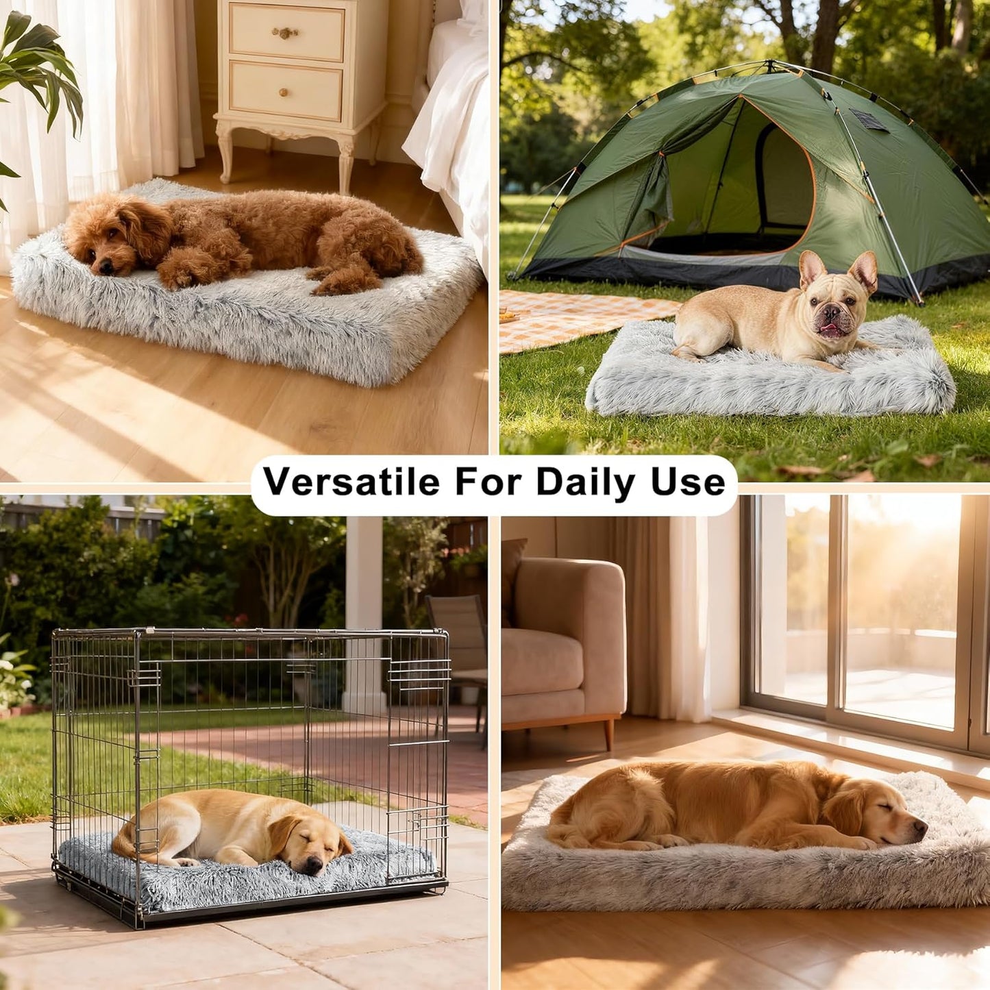 Fluffy Orthopedic Dog Beds for Small Dogs with Washable Removable Cover Dog Crate Bed Egg Crate Foam Support Plush Pet Pad Mat with Anti-Slip Bottom(Grey,30 * 20)