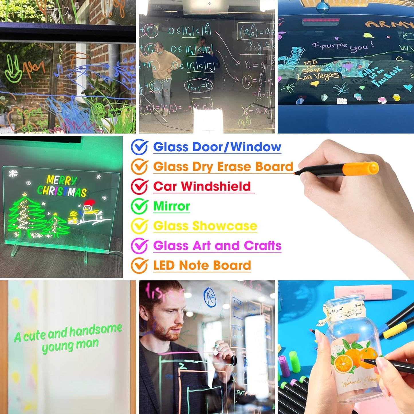Liquid Chalk Markers for LED Drawing Note Board Acrylic Calendar Planning Board Clear Glass Dry Erase Whiteboard Window Mirror Christmas Holidays Painting, 14 Pack, 12 Vibrant Colors, 1mm Fine Points