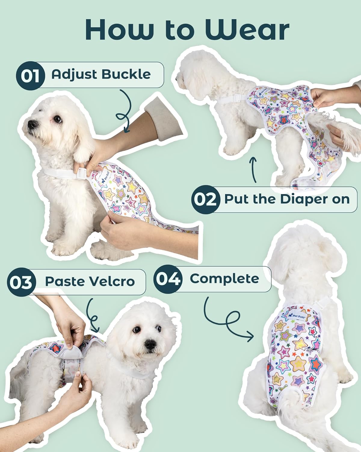 Pet Soft Dog Diapers Female Onesie Sanitary Pantie with Adjustable Suspender, Colorful Pattern Washable Puppy Diapers Female, Super Absorbent Underwear Dog Diaper for Heat (Nature, Mini-Small)