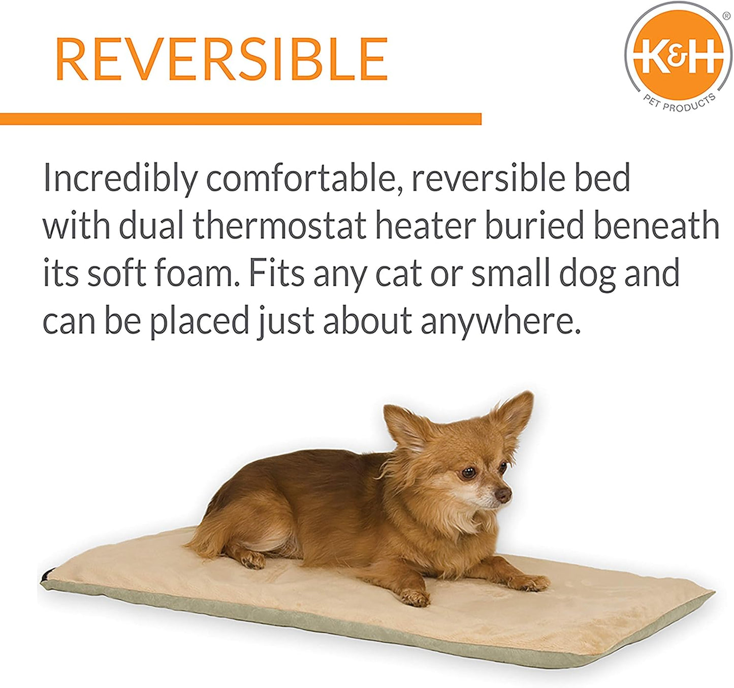 K&H Pet Products Indoor Heated Cat Bed Pad for Large Cats & Small Dogs, Thermo-Pet Mat Calming Warming Pet Heating Pad, Machine Washable, Waterproof Heater, Safety Listed - 12.5 X 25in Sage