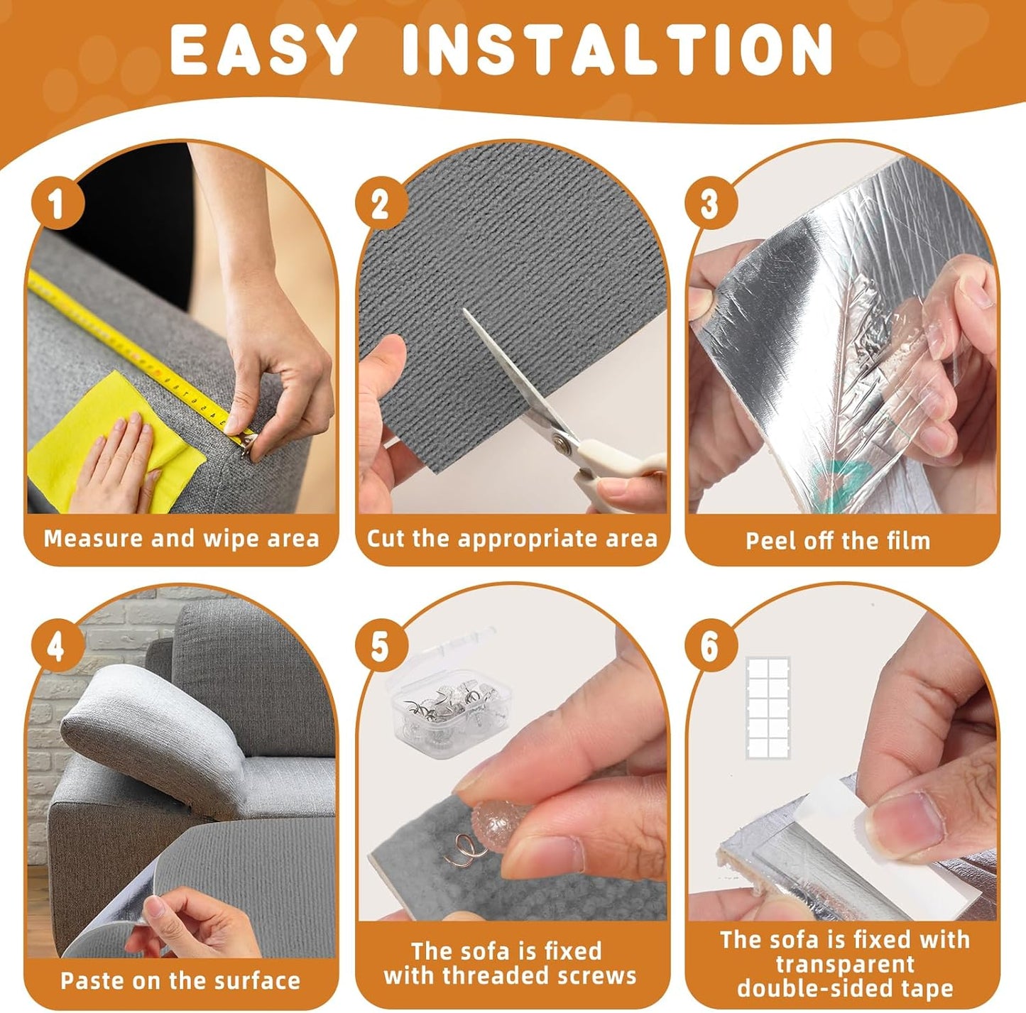 4pack Cat Scratch Couch Furniture and Wall Protector | Adhesive Cat Scratch Pad for Covering Cat Tower, DIY Climbing Cat Scratcher Couch Protector from Cat Claws Scratching (Light Gray)