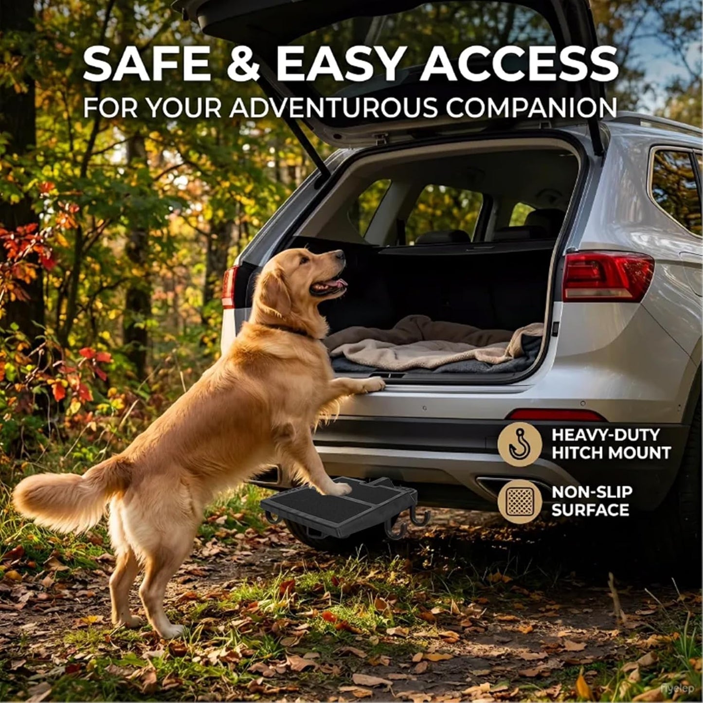Dog Car Ramp for SUV Van, 2-inch Hitch Receiver Mount, Portable Lightweight Pet Step