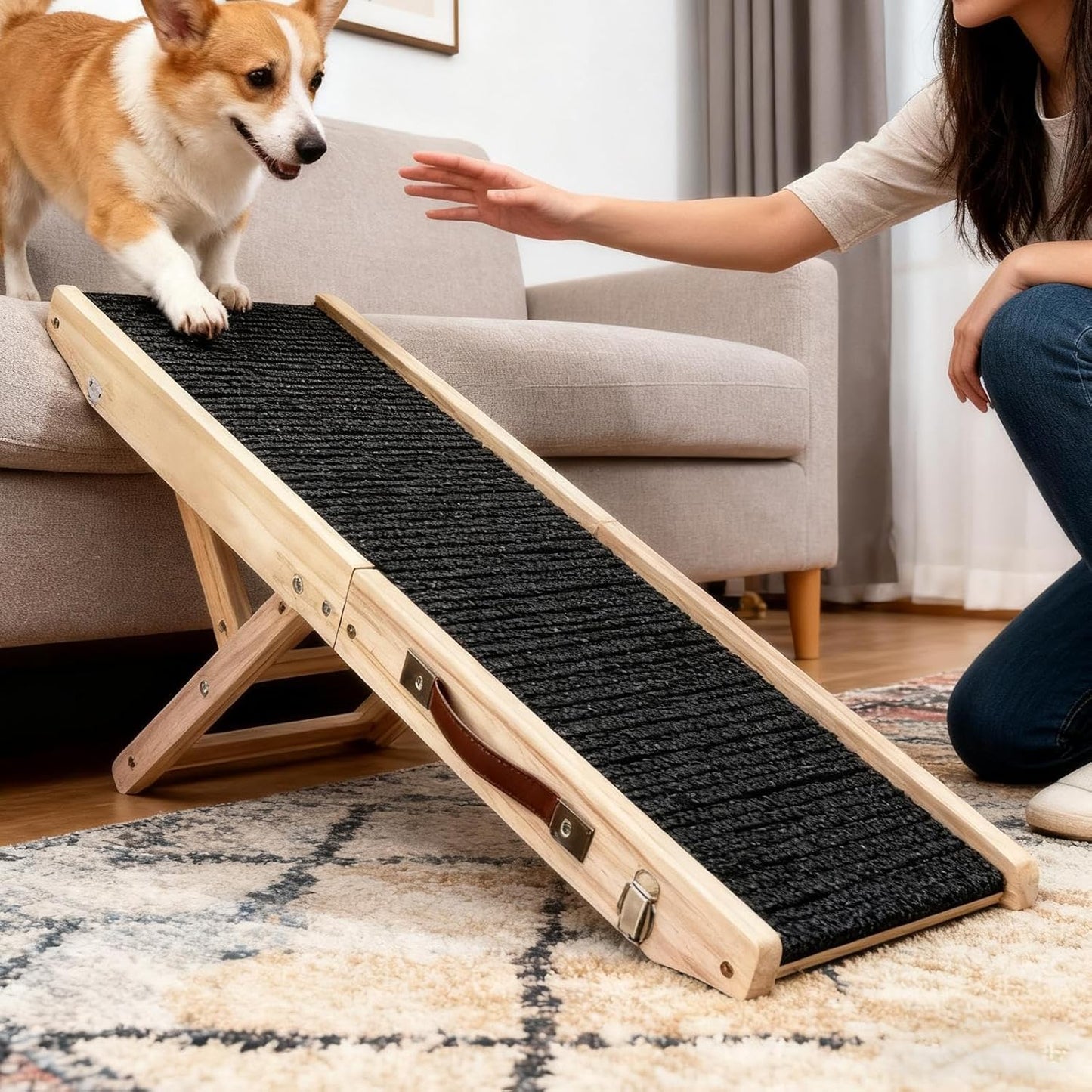 Puppy Ramp Stairs, Foldable 4-Step Height Access, Portable Pet Bed Ladder with Modern Design, Lightweight Indoor Climbing Tool, Safe Easy-to-Clean Pet Equipment, Stairs Suitable Window Fence