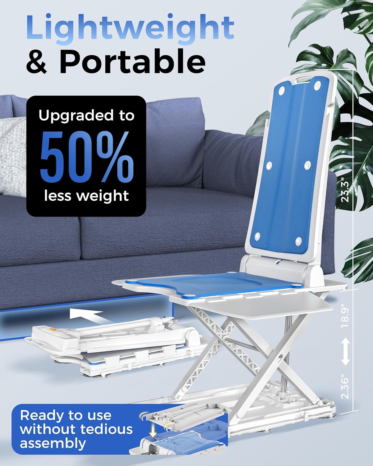 Electric Chair Lift - Floor Lift for Elderly Falls, Support Up to 308 LB, IPX8 Waterproof Bath Lift, Foldable & Wireless Rechargeable Design, Quick-Rise Assist for Disabled