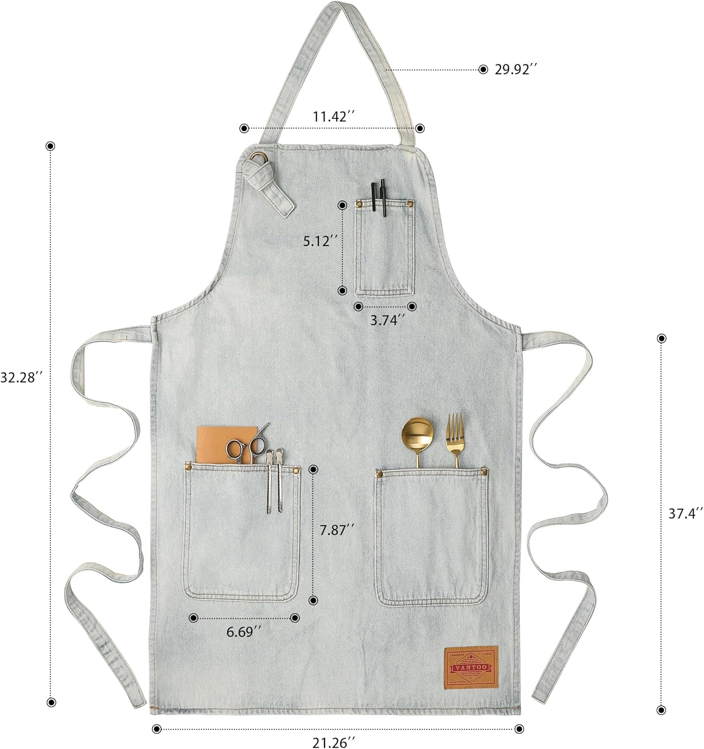 Denim Chef Apron for Women with Pockets, Jean Waitress Server Kitchen Apron for Men Cooking Gardening Painting