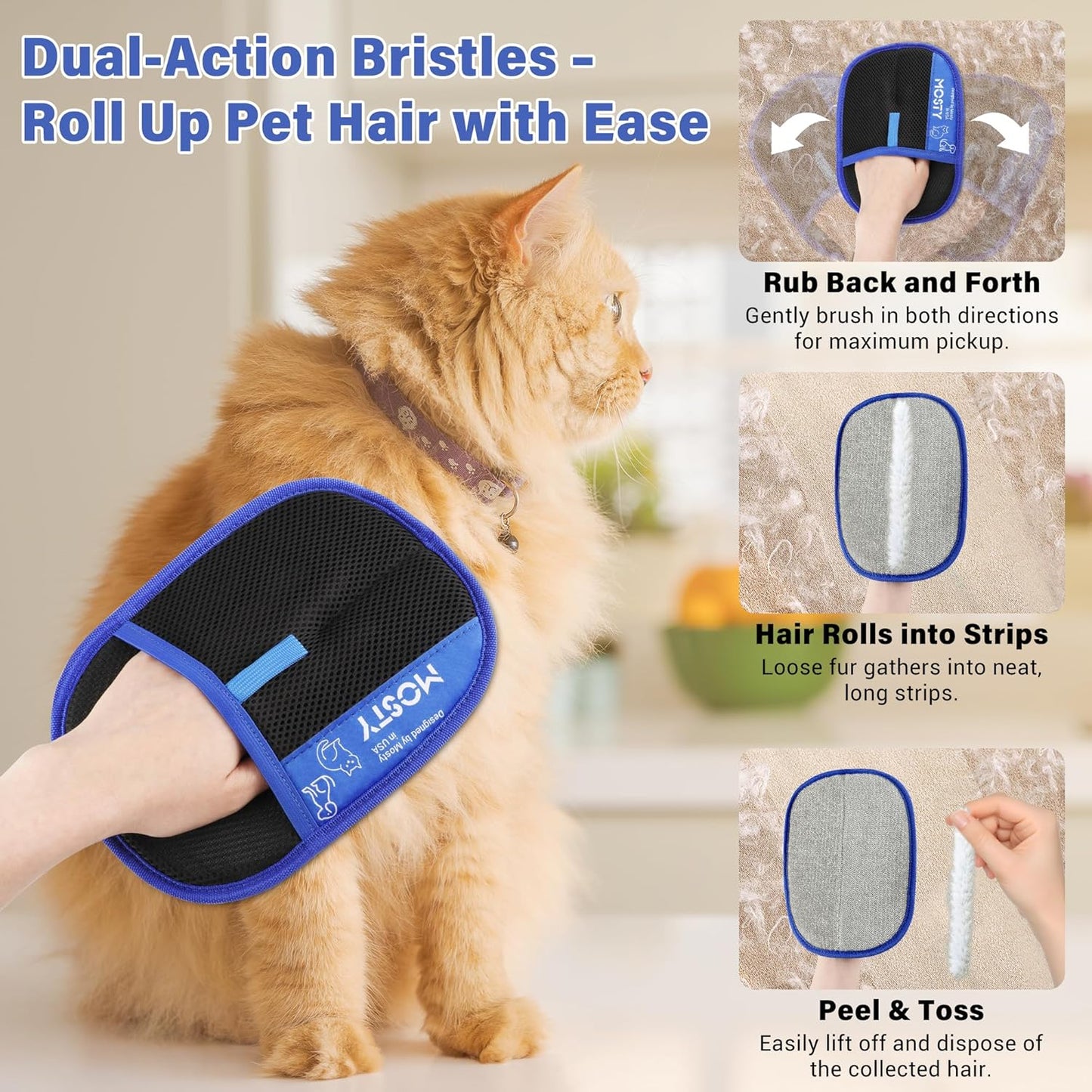 Pet-Hair-Removal-Glove 2PCS Cat & Dog Hair Remover Mitt for Couch, Furniture,Carpet,Car Seat Double-Sided-Pet-Grooming-Mitt Electrostatic-Remover-Fur-Cleaning-Glove Reusable Dog & Cat Deshedding Tool