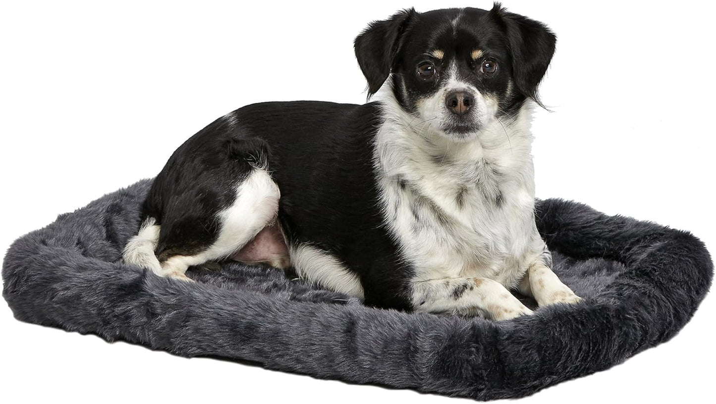 MidWest Homes for Pets Dog Bed – Gray Faux Fur Bolster, Ultra-Soft and Machine Washable, Fits 24-Inch Crates and Carriers, for Small Dogs and Cats