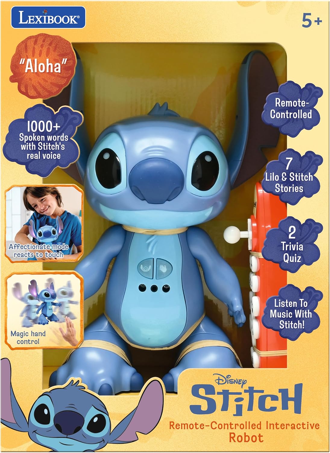 LEXiBOOK, Disney Stitch, English Remote Controlled Interactive Robot, Gesture and Remote Control, Touch Sensitive, Programmable, Two Speed, Blue, STITCHEN