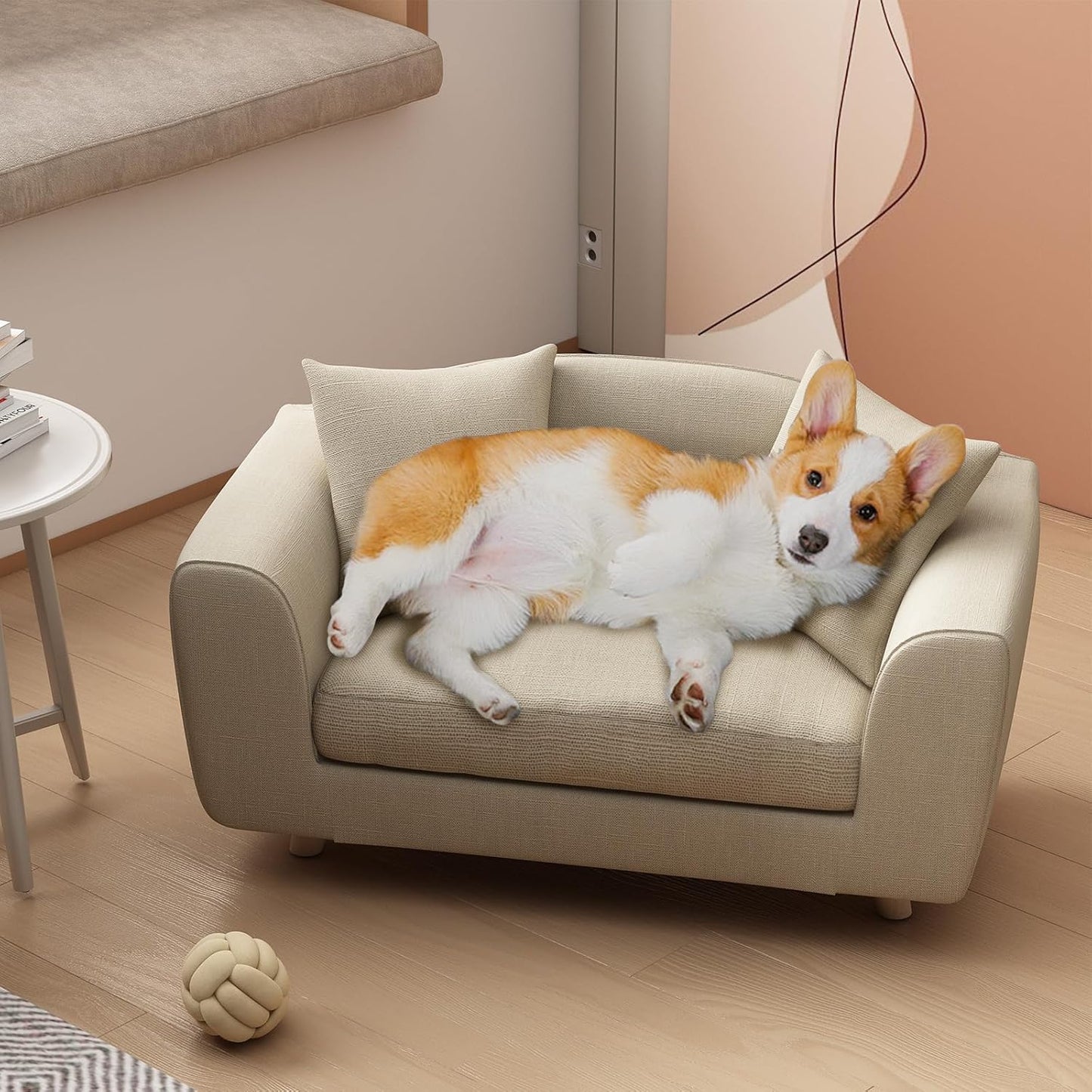 Dog Sofa Bed for Small Dogs, Supportive Foam Dog Couch with Washable Cushion and Anti-Skid Pads, Soft Pet Sofa for Cats, Modern Pet Couch with Low Back, Puppy Bed & Chair, Light Grey