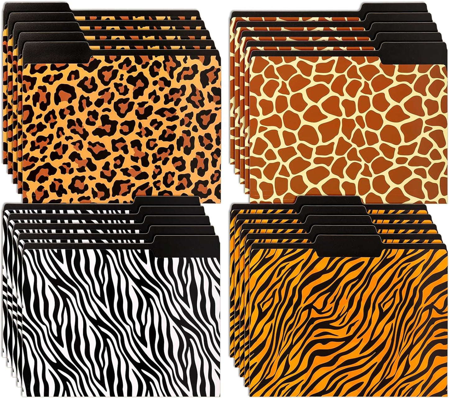 Whaline 24 Pack Animal Prints File Folders Letter Size Safari Leopard Zebra Tiger Giraffe File Pockets with 1/3 Cut Tab for Home Office Classroom Supplies, 8.9 x 11.6 Inch