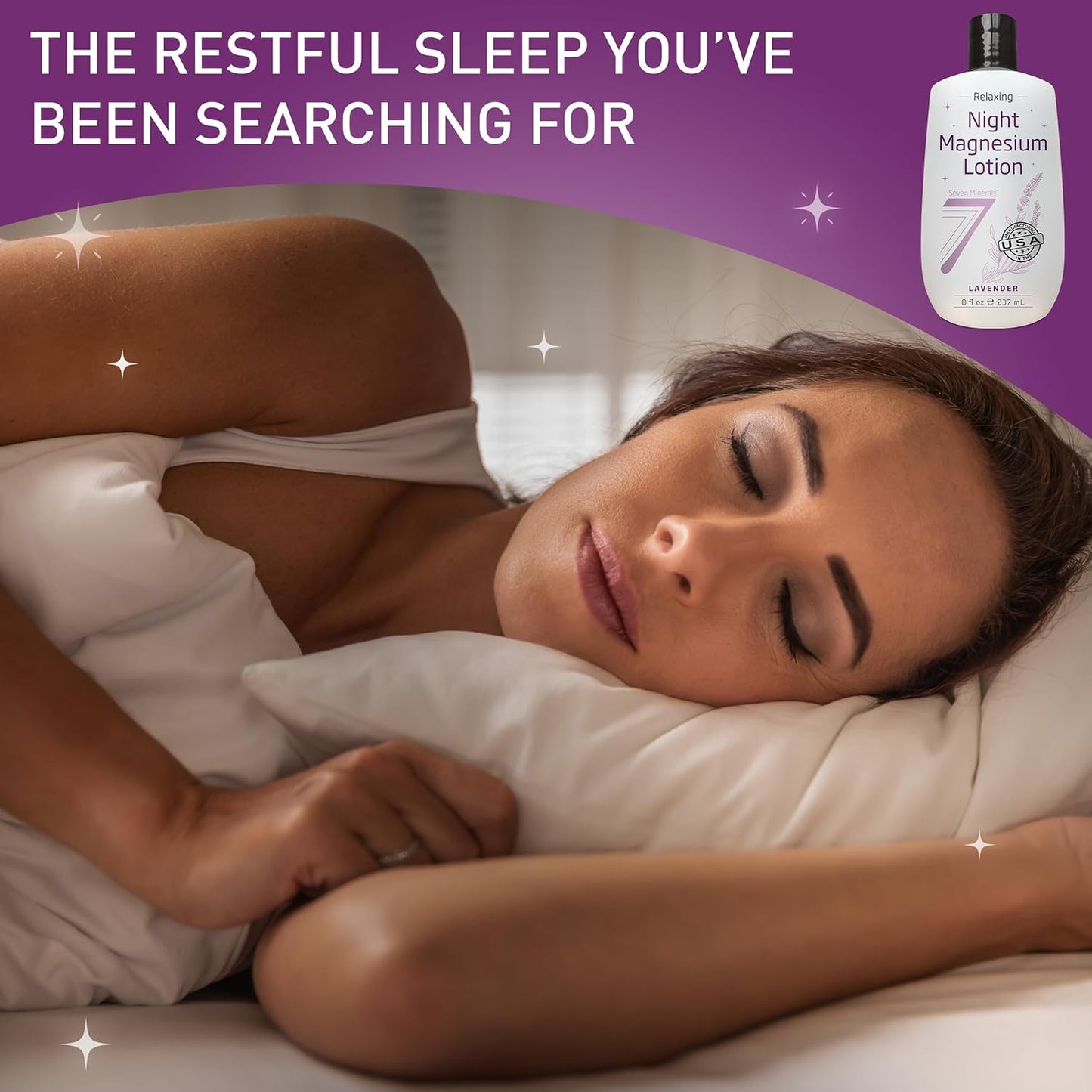 Seven Minerals Magnesium Lotion for Sleep - Lavender Relaxing Night Blend - Highly Concentrated Magnesium for Better Sleep, Body & Mind Relaxation. Non-Greasy Skin Friendly - 8 fl oz