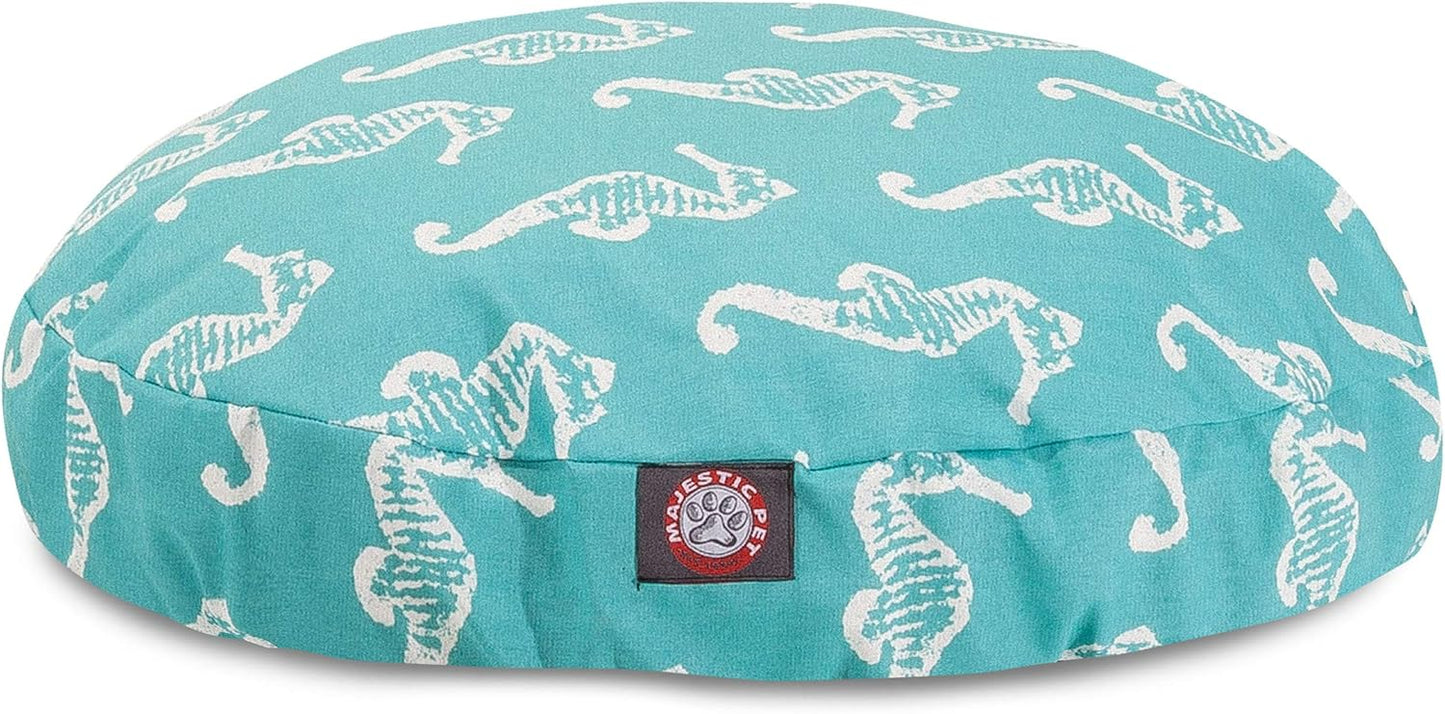 Teal Sea Horse Large Round Indoor Outdoor Pet Dog Bed With Removable Washable Cover By Majestic Pet Products