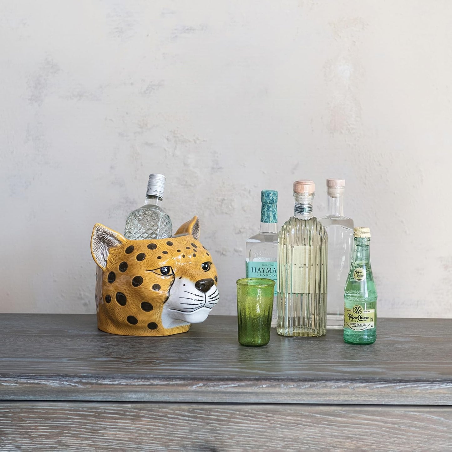 Creative Co-Op Ceramic Cheetah Head Planter, Multicolor