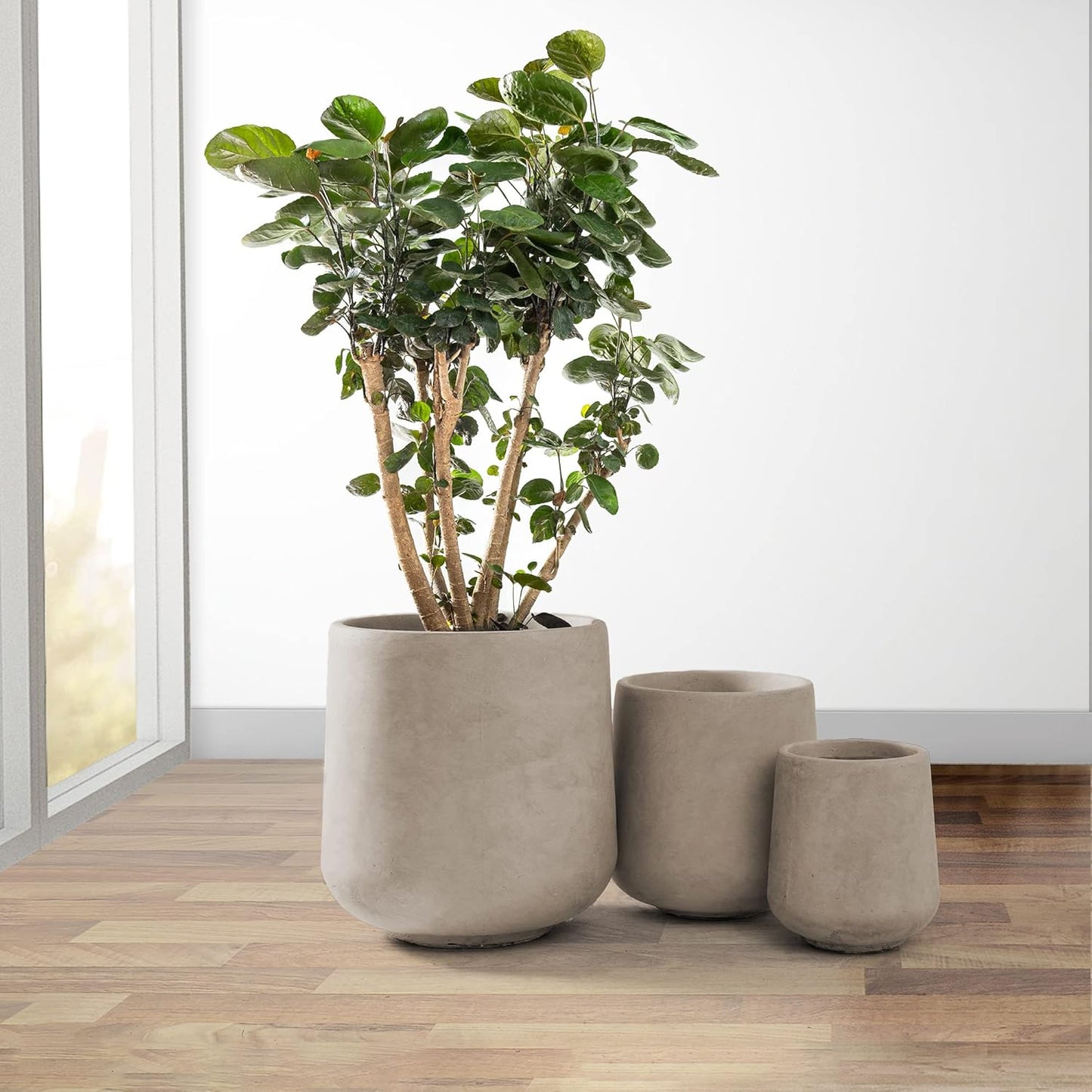 Kante 15.3"+11.6"+8.2" Dia Round Concrete Planter, Large Outdoor Indoor Planter Pots Containers with Drainage Holes and Rubber Plug for Home Garden Patio, Weathered Concrete