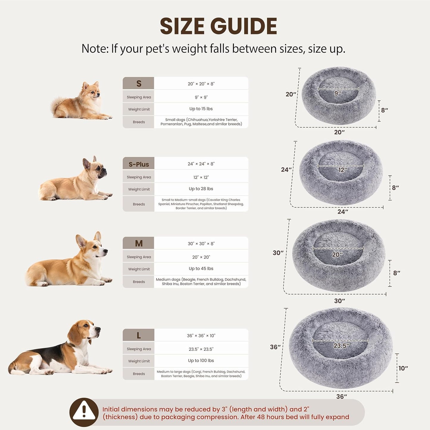 Donut Dog Bed Medium Size Dog 30 Inch, Round Cat Beds for Small Medium Dogs and Cats with Comfort Fluffy Faux Fur, Washable Cute Pet Bed with Anti-Slip Bottom, Grey