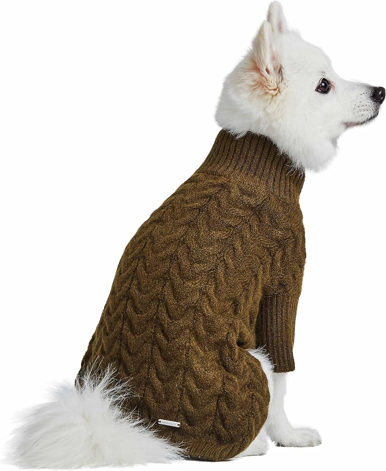 Blueberry Pet Classic Fuzzy Knit Dog Sweater, Turtle-Neck Christmas Style, Dark Olive, 12” Back Length, Lightweight & Cozy