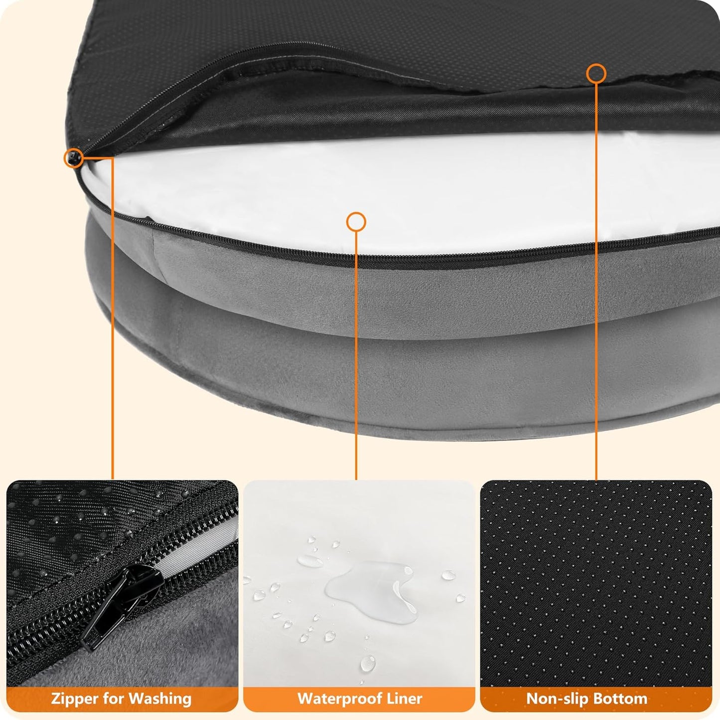 Dwanton Orthopedic Dog Bed for Large Dogs with Gel Memory Foam, Waterproof Dog Sofa, Washable Pet Bed with Four Sided Bolster Cushion, Removable Cover & Non-Slip Bottom, 42", Medium Gray