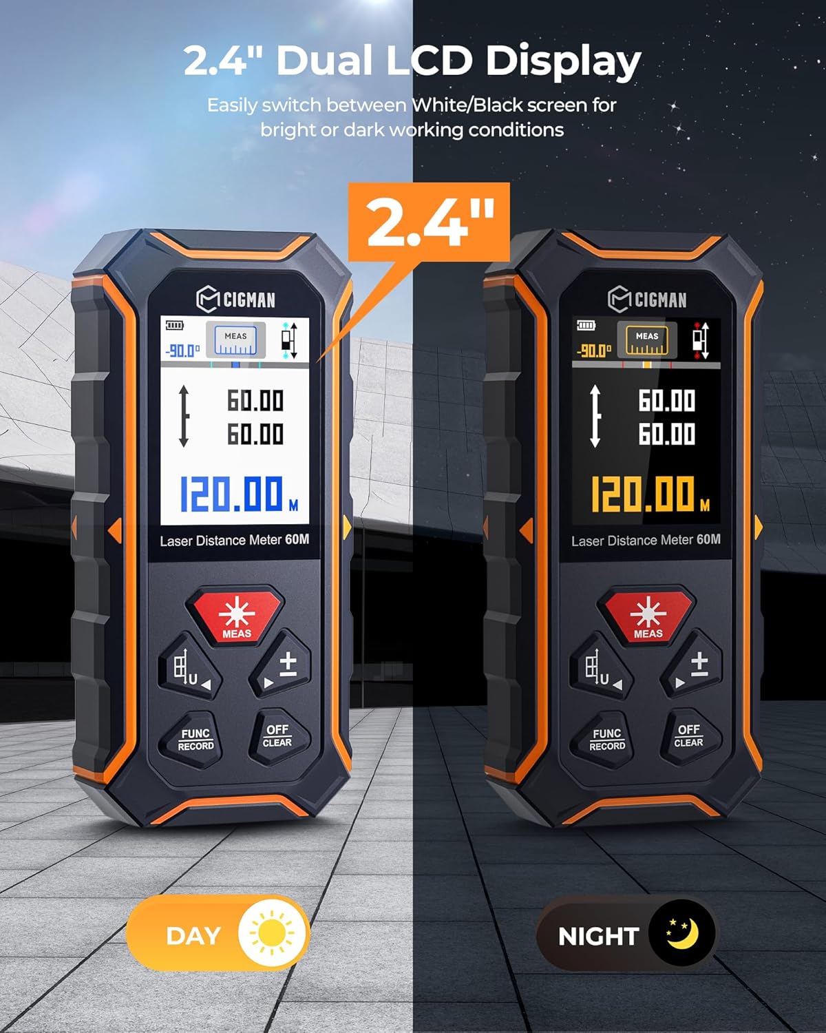 Dual Laser Measuring Tool, CIGMAN 393Ft Bilateral Laser Measurement Tool Color Backlit LCD Display, Rechargeable Laser Measure with 6 Units Ft/in/M, Angle Sensor, Multiple Measure Mode, Magnetic Back