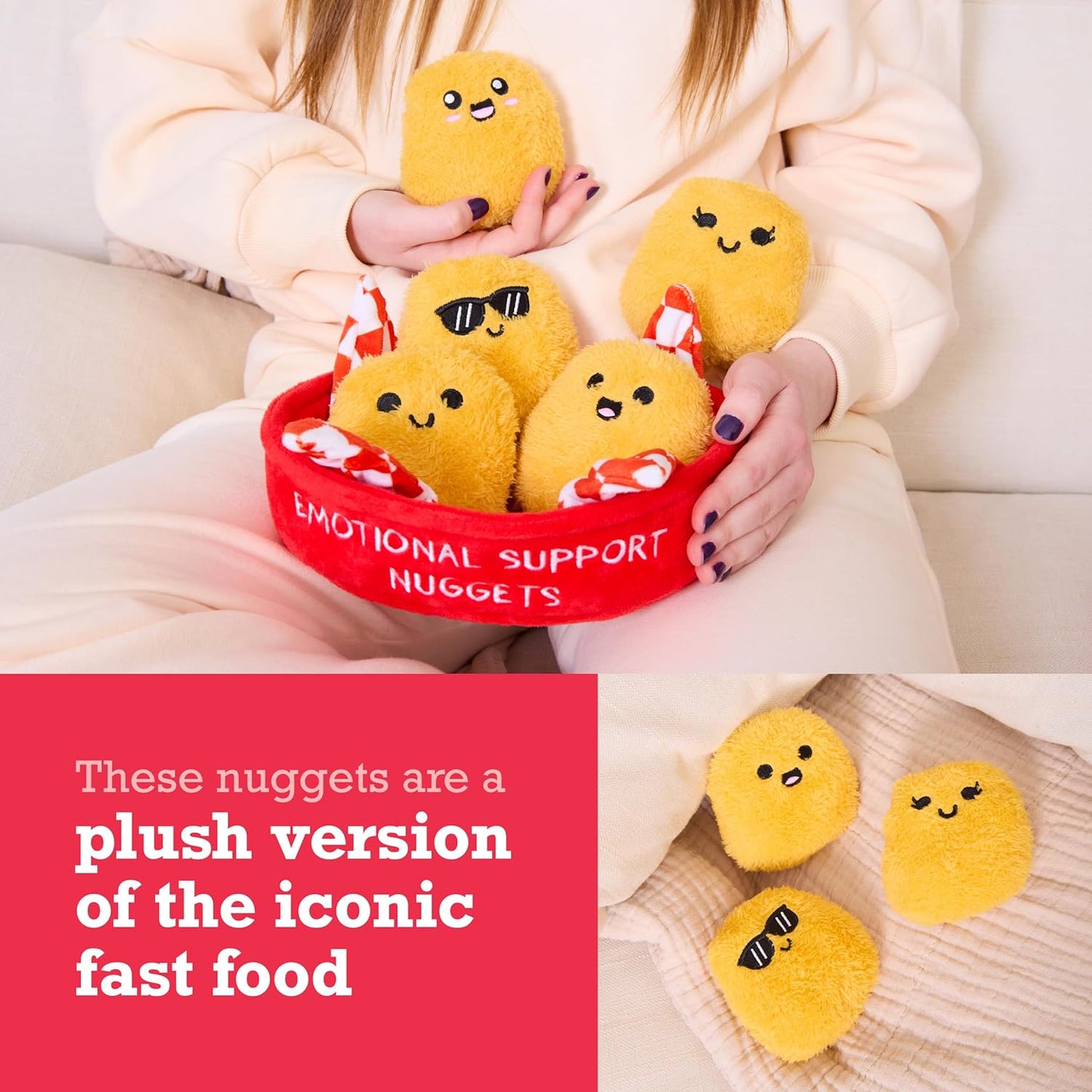 Emotional Support Nuggets by Relatable, Easter Plush Cuddly Stuffed Animals and Toys, Cute Easter Basket Stuffers, Non Candy Easter Gift Basket Ideas, Includes 5 Plushies with Carrying Basket