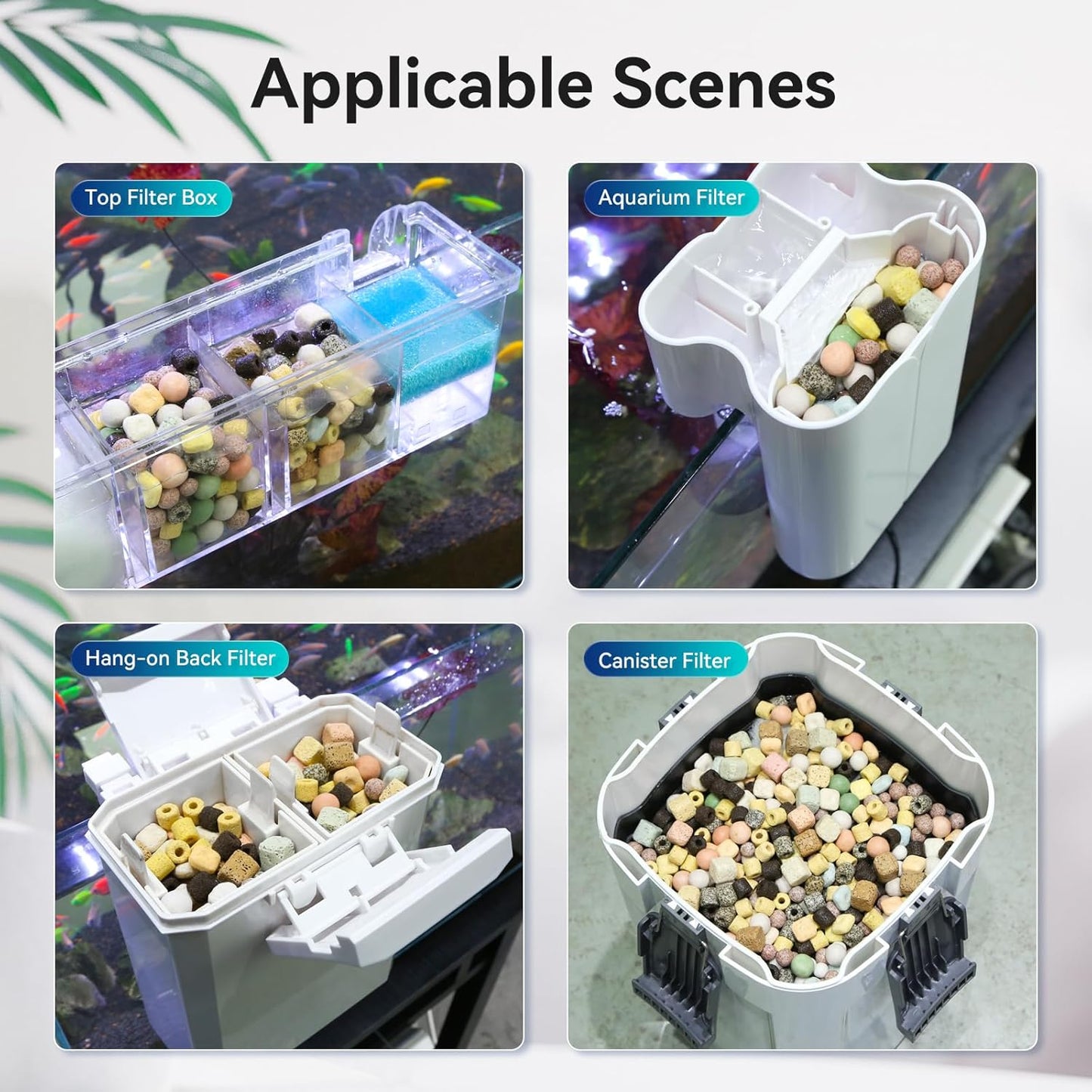 12-in-1 Aquarium Filter Media for Freshwater & Marine Tanks, Bio Filter Mix with Ceramic Rings & Bio Balls, Helps Maintain Clear Water for Sump, Pond & Koi Fish Tanks