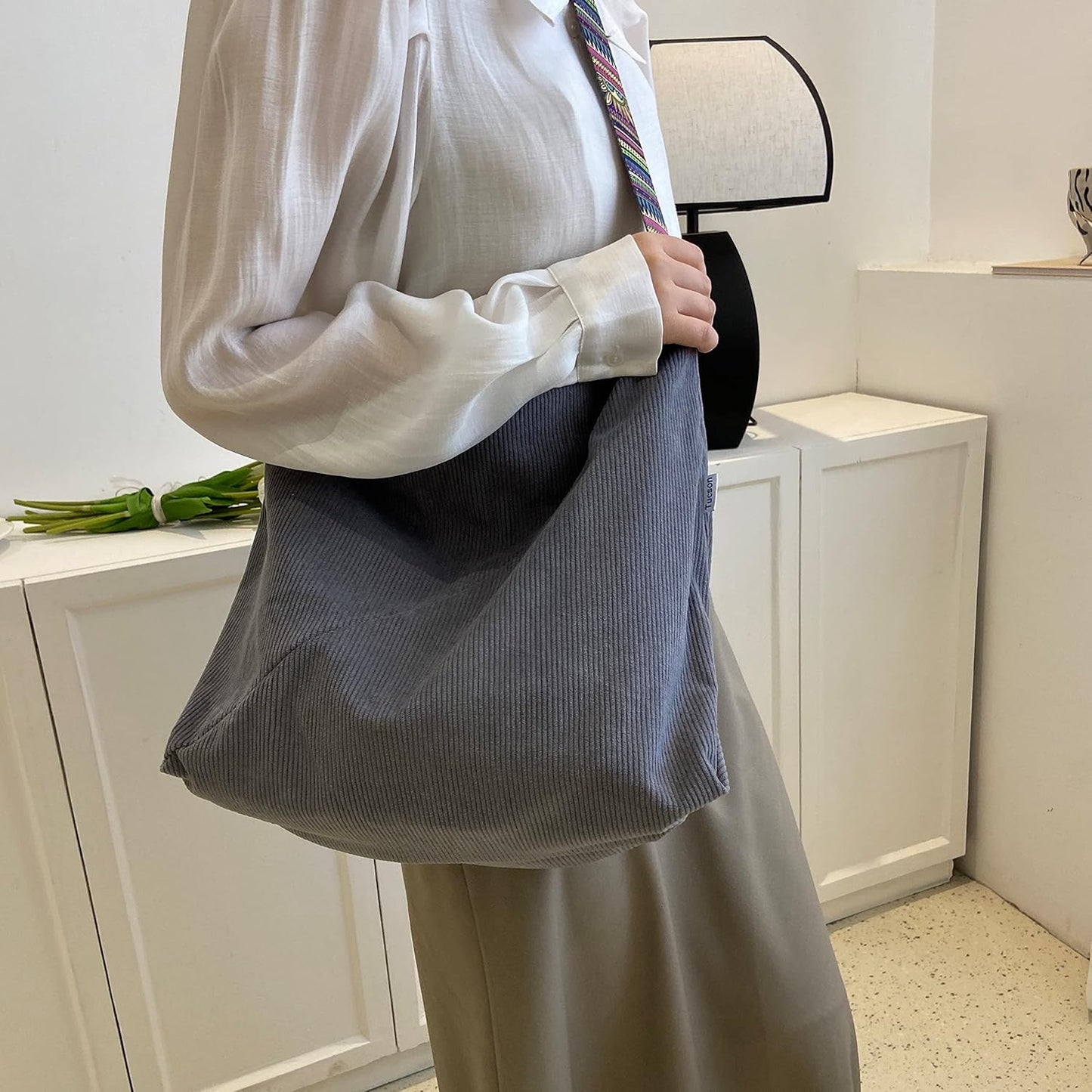 Women Corduroy Tote Bag Large Shoulder Hobo Bag for Women Boho Casual Handbag Purse