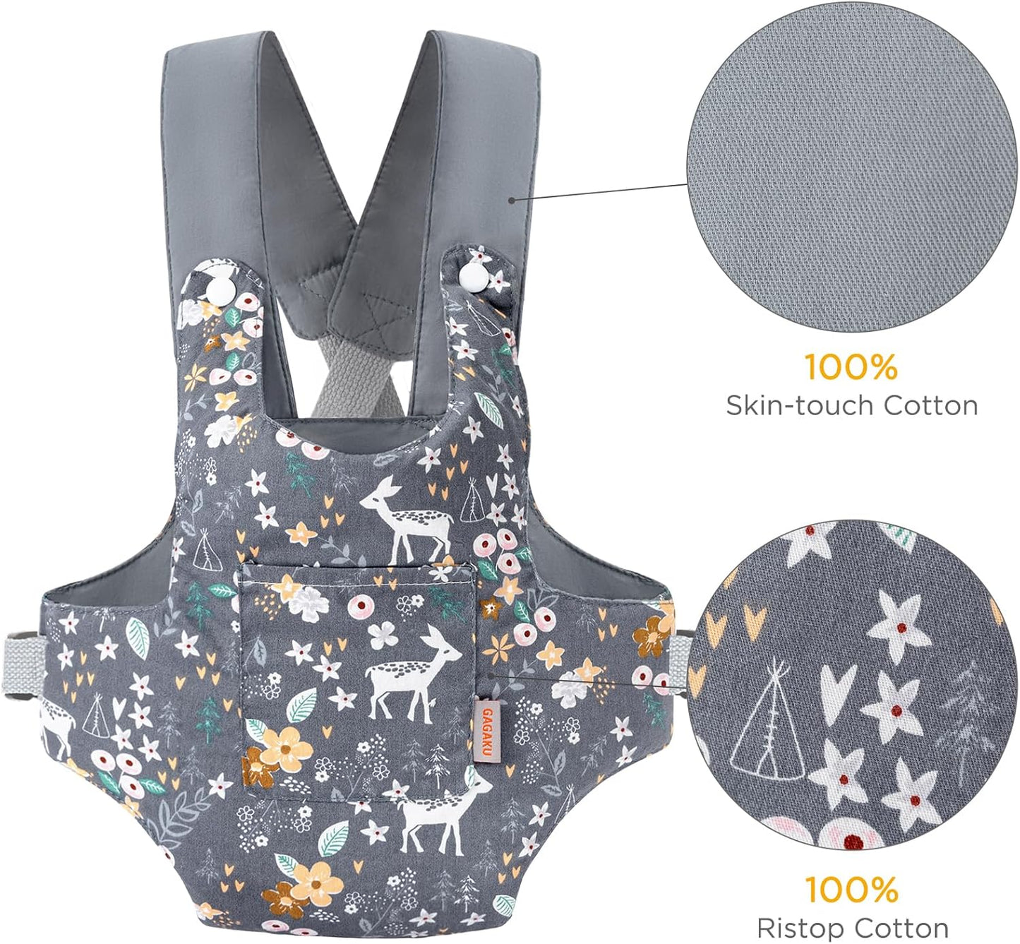 GAGAKU Toy Baby Carrier for Dolls Doll Accessory Stuffed Animal Carrier for Kids with Adjustable Straps - Gray - Deer