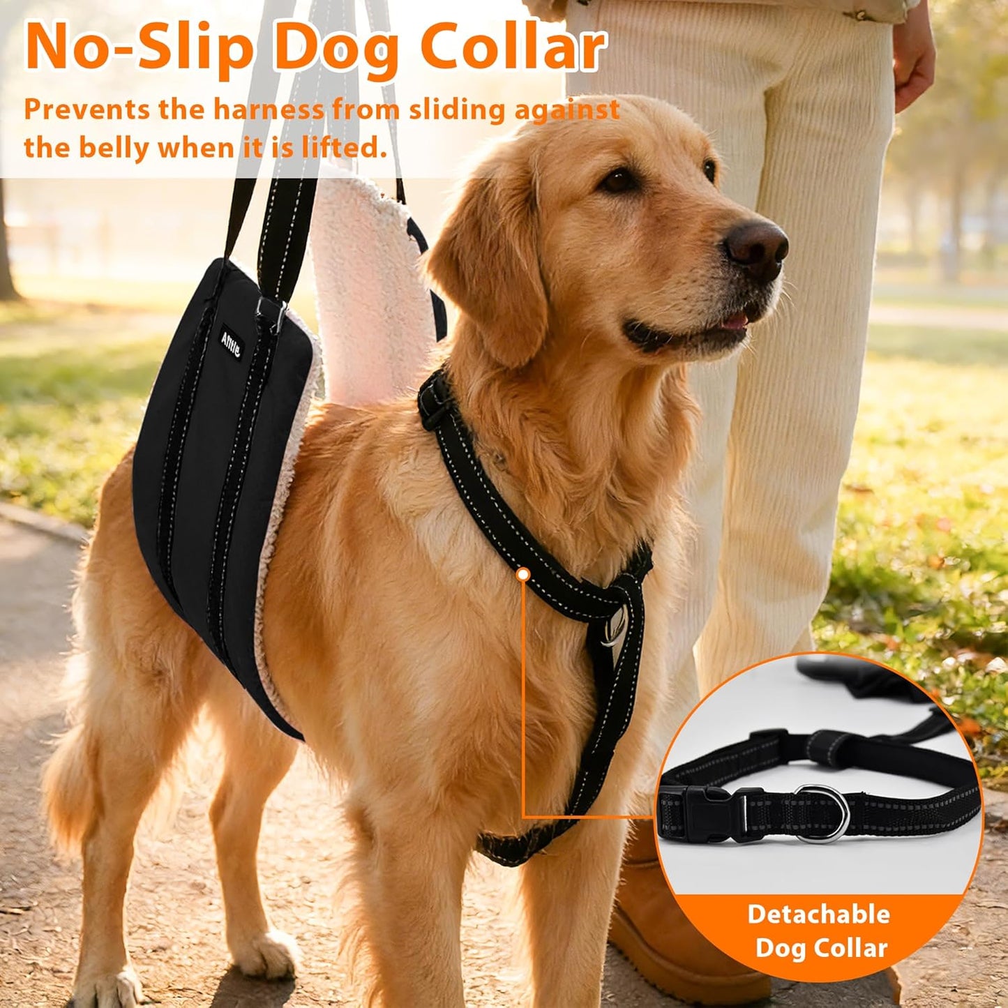AIITLE Dog Slings for Small Dogs - Adjustable Reflective Dog Lift Harness with Anti-Slip Collar for Senior Dogs, Hind Leg Weakness, Hip Dysplasia, ACL Surgery (Black, S)