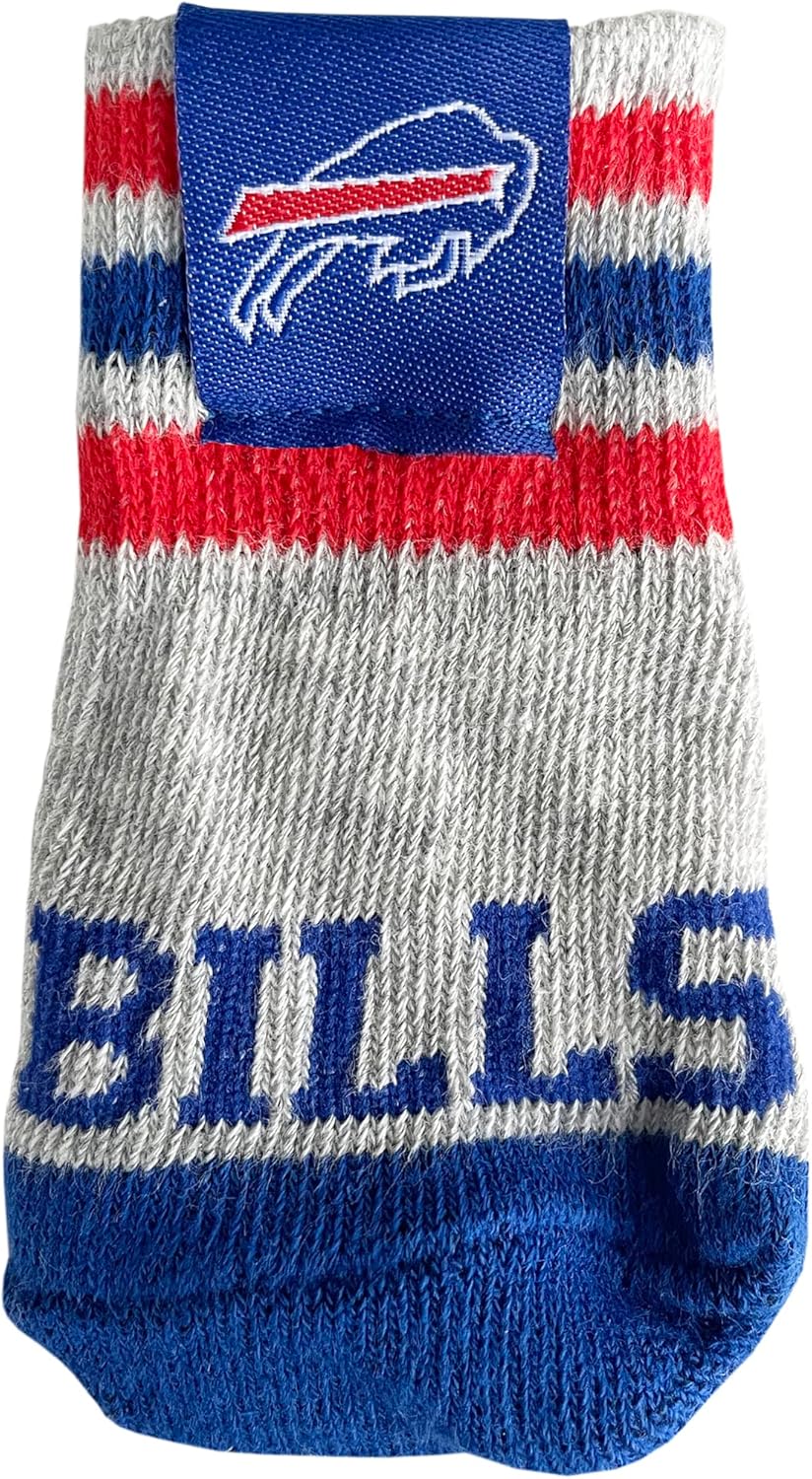 NFL Buffalo Bills Anti Slip Dog Socks with Elastic Ribbed Top, Size X-Small/Small. Indoor/Outdoor Socks, Best Dog Paw Protector, 2 Pairs, Cool Puppy Supplies with NFL Logo of Bills Football Team